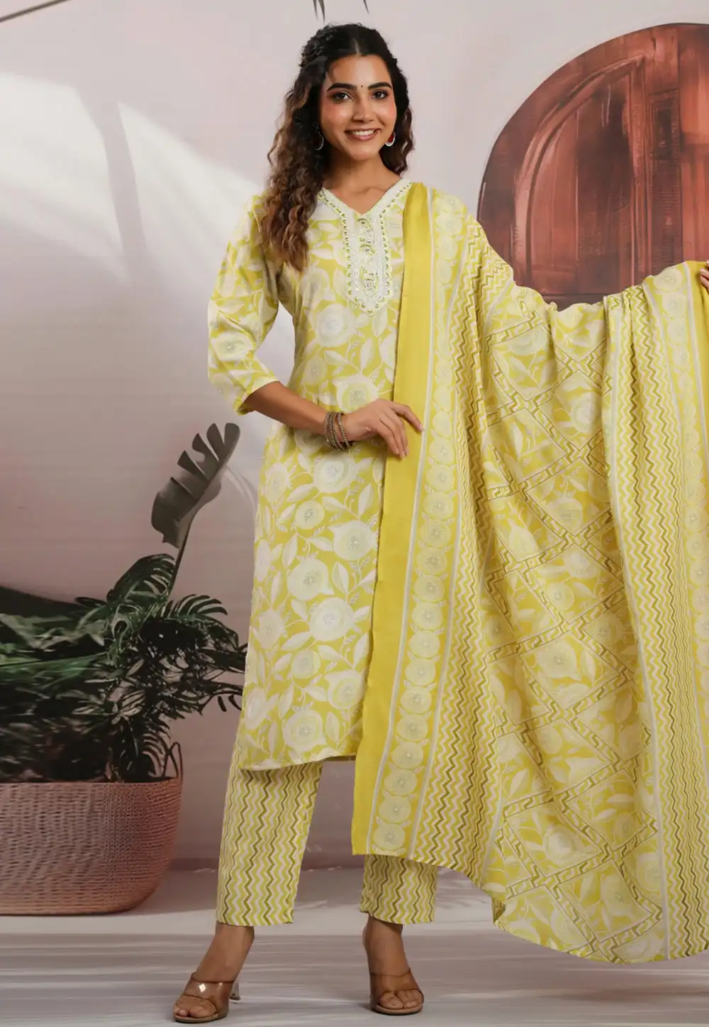 Yellow Cotton Readymade Pakistani Suit 323775