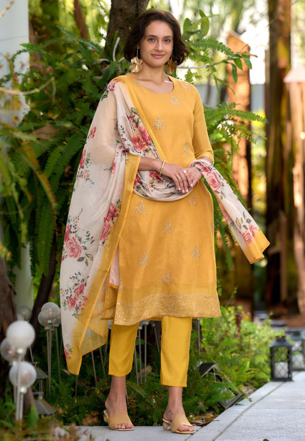 Yellow Cotton Readymade Pakistani Suit 312031
