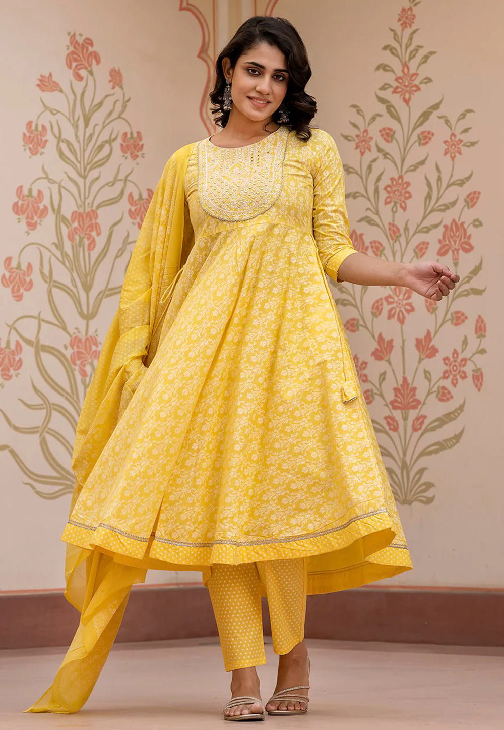 Yellow Cotton Readymade Pant Style Suit 308066