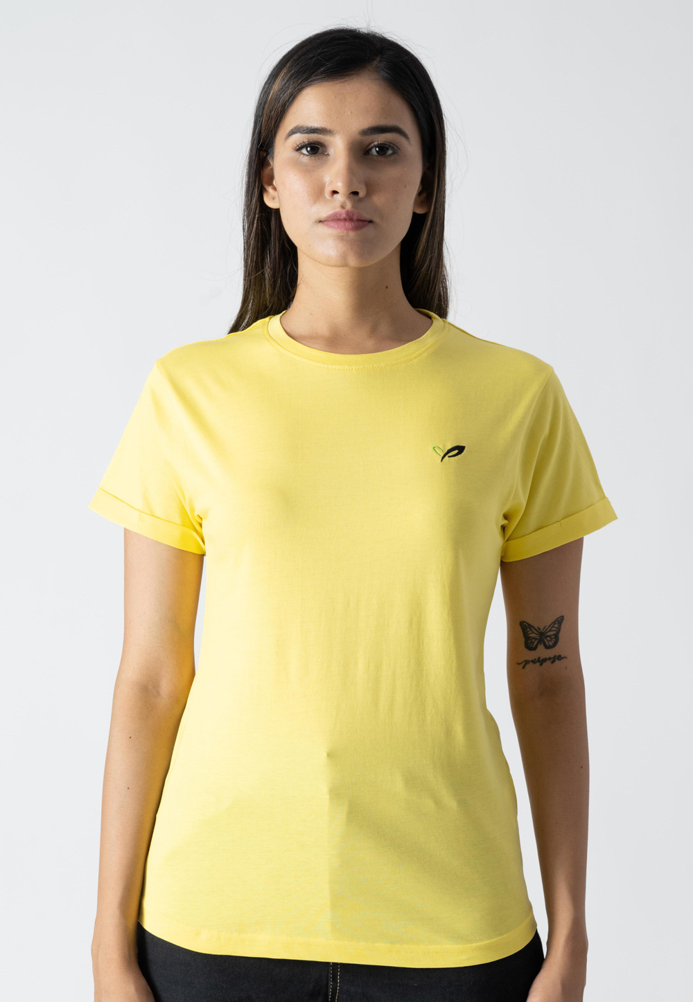 Yellow Cotton Round Neck T-Shirt 313295
