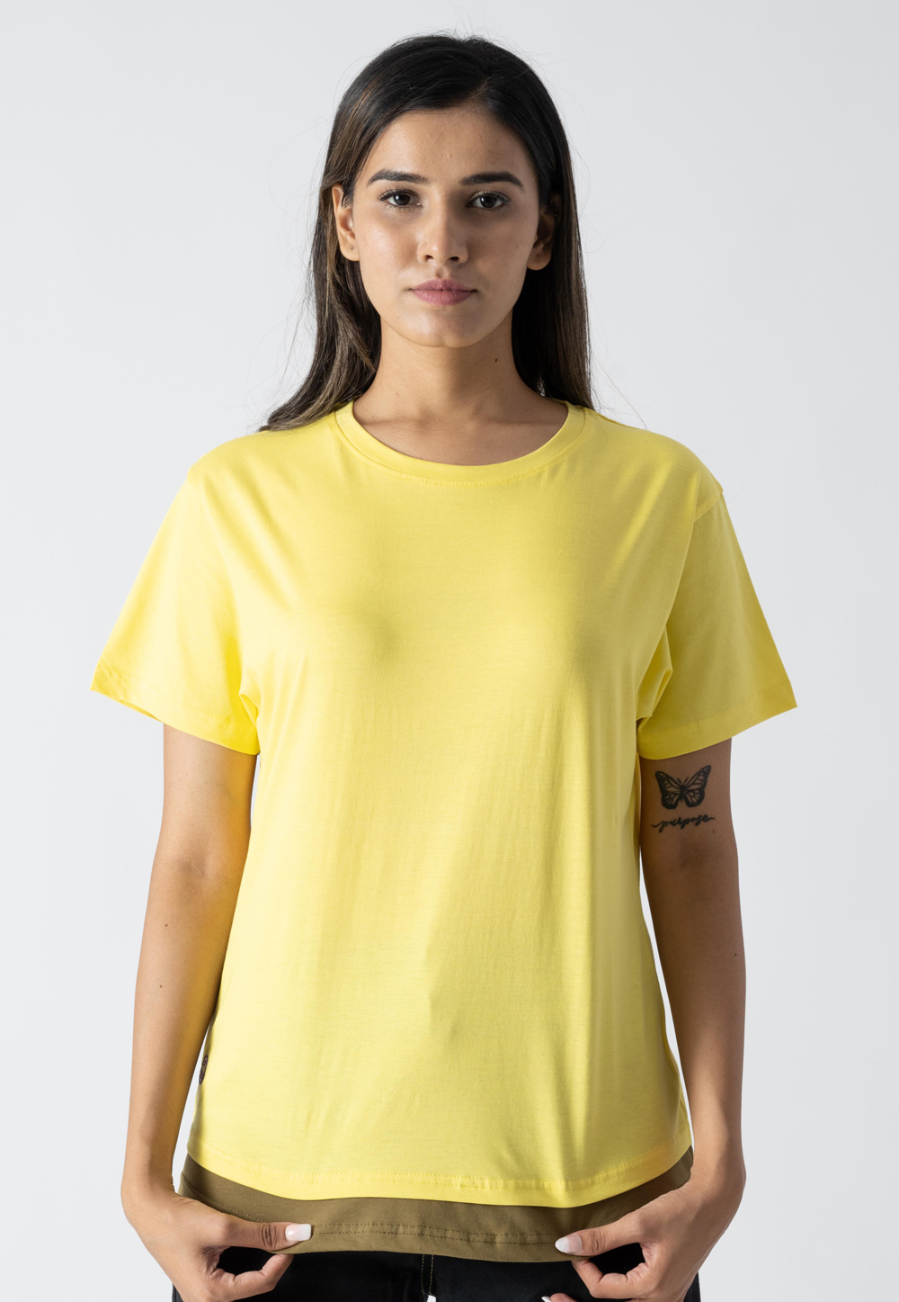 Yellow Cotton Round Neck T-Shirt 313305