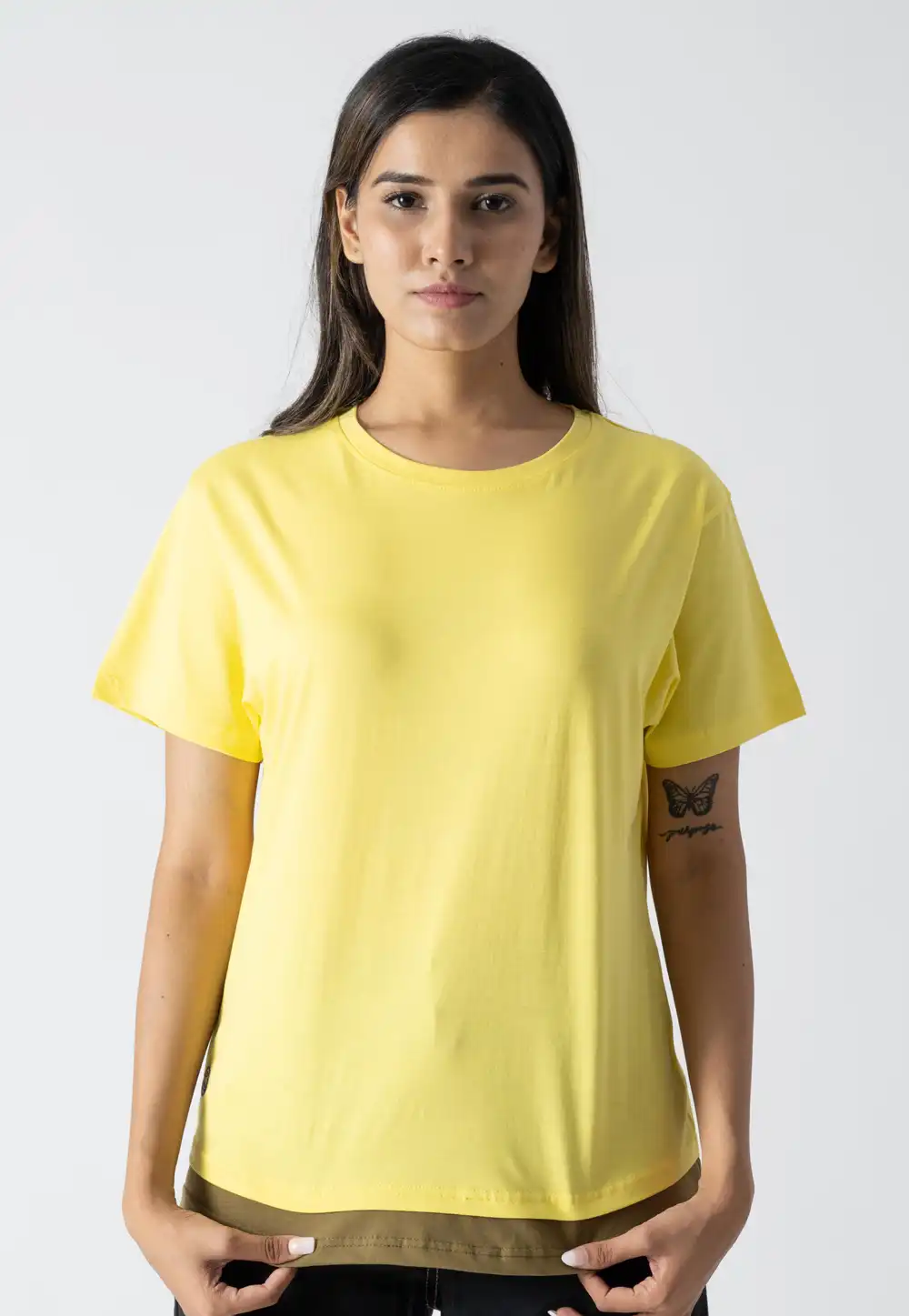 Yellow Cotton Round Neck T-Shirt 313305