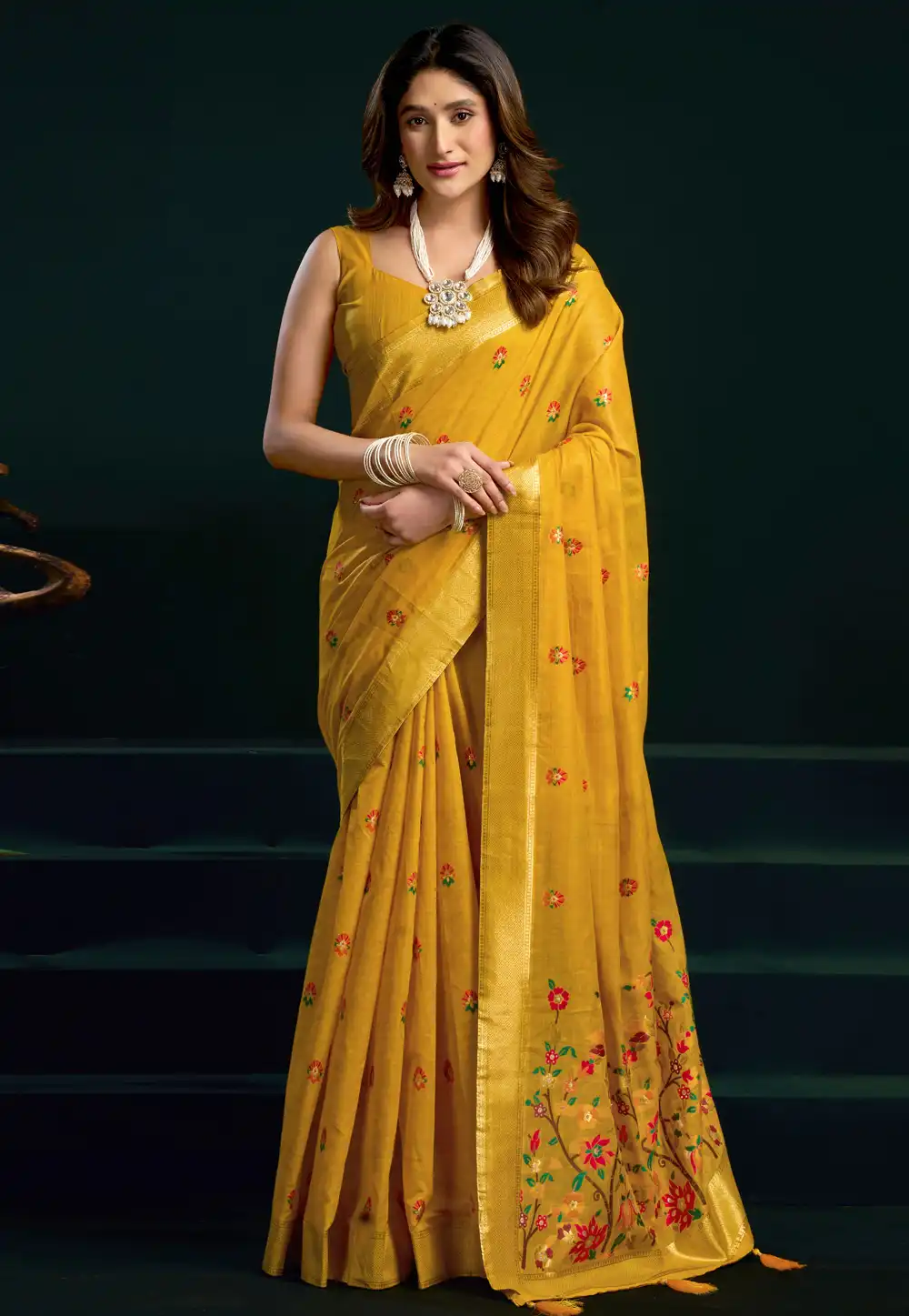 Yellow Cotton Saree With Blouse 327372
