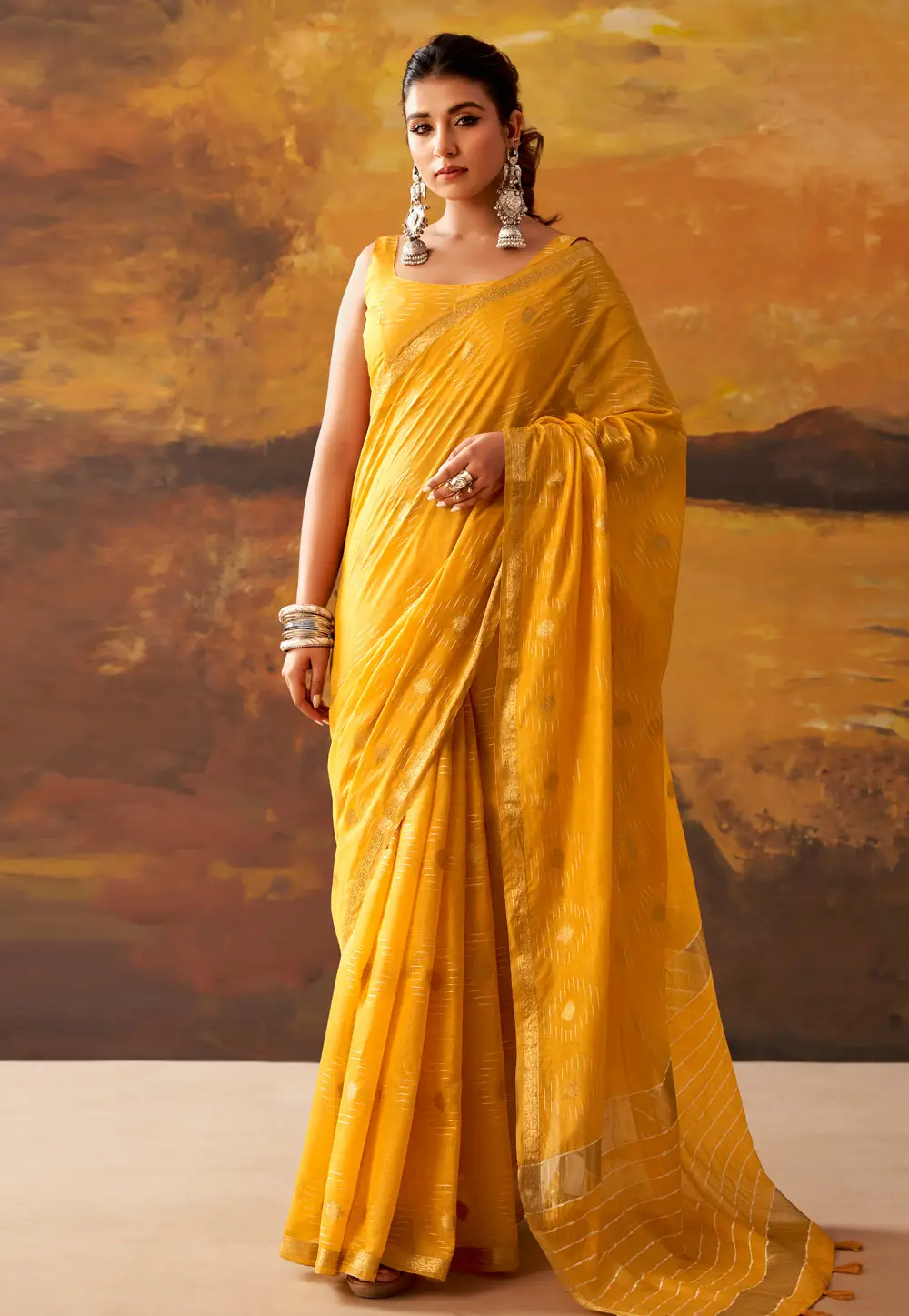 Yellow Cotton Saree With Blouse 332879