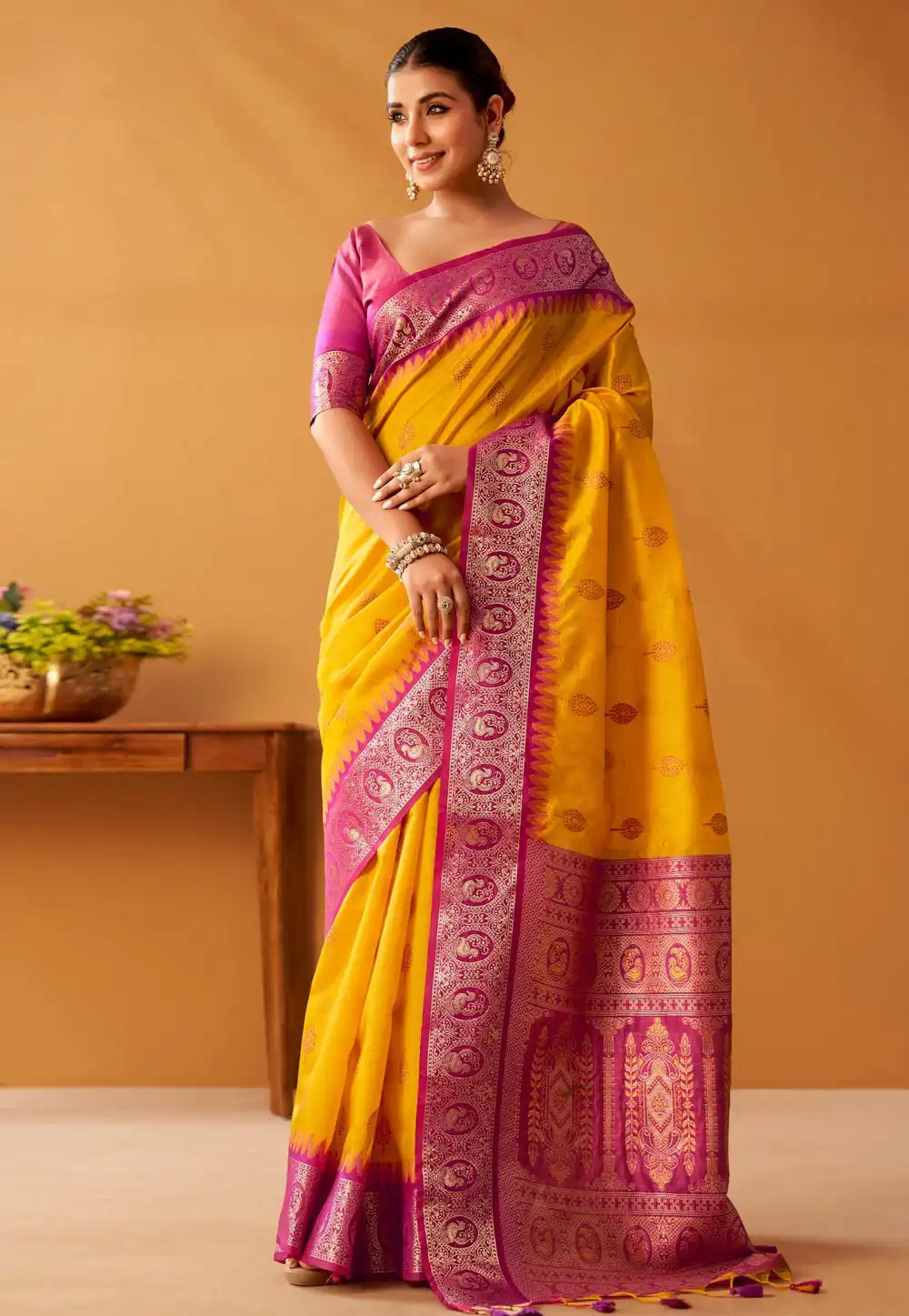 Yellow Cotton Saree With Blouse 328202