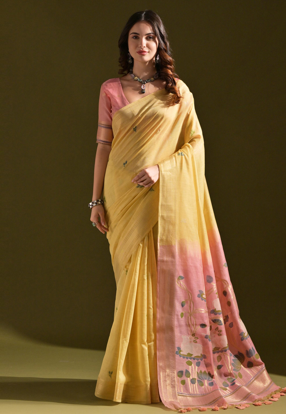 Yellow Cotton Saree With Blouse 318024