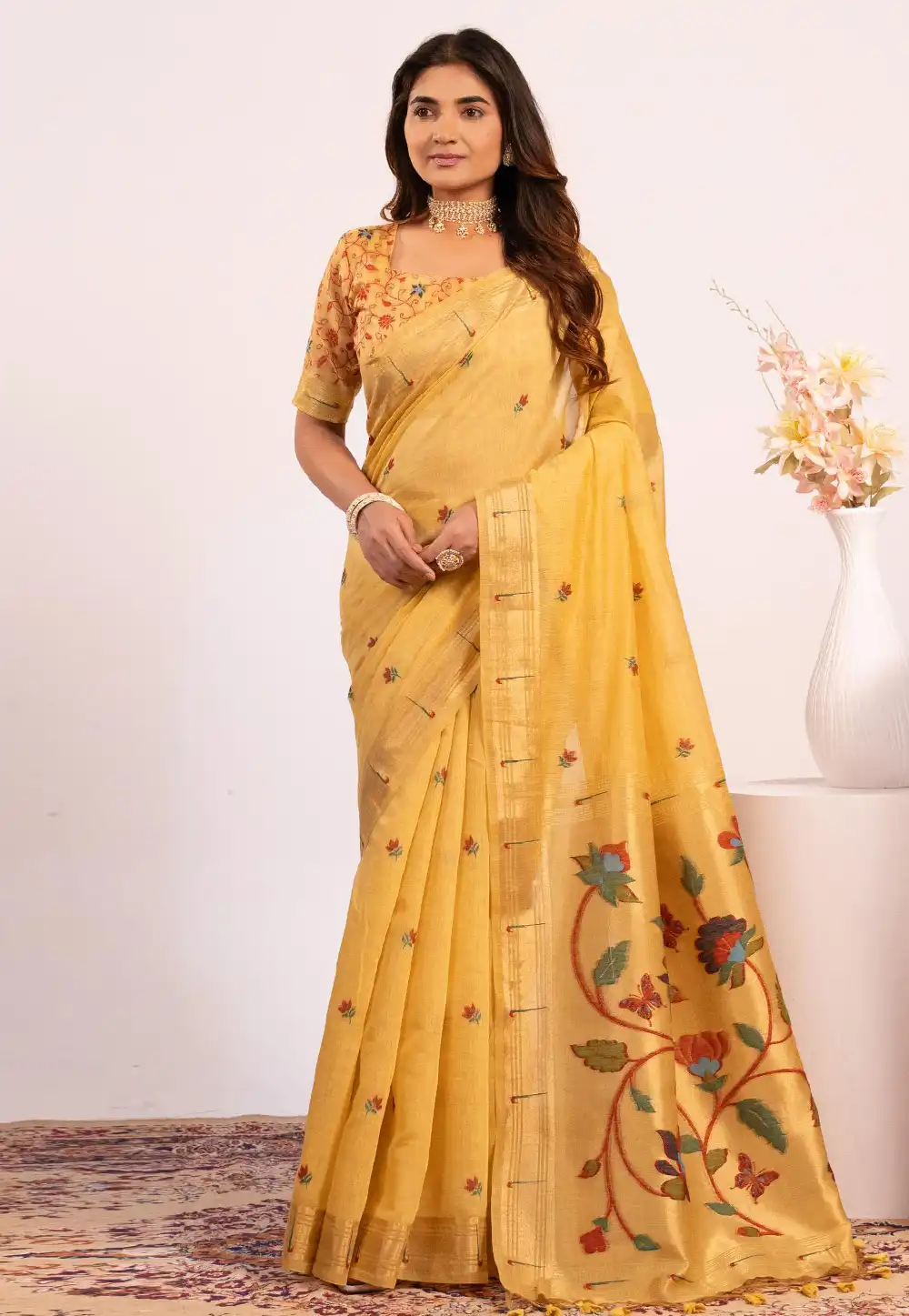 Yellow Cotton Saree With Blouse 323206