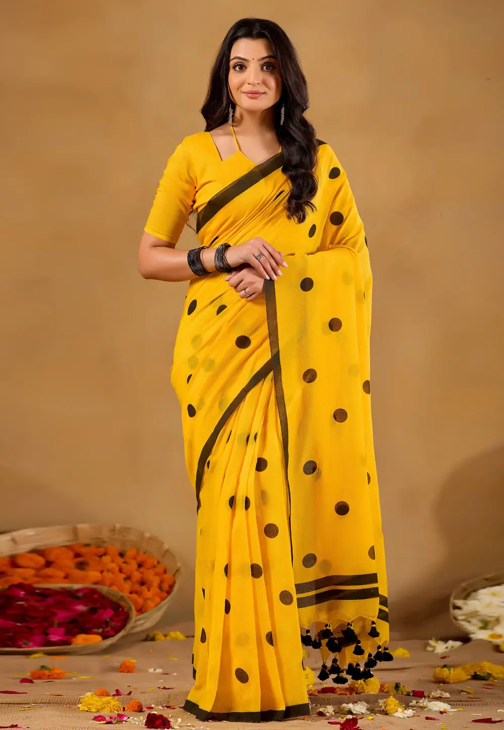 Yellow Cotton Saree With Blouse 332679