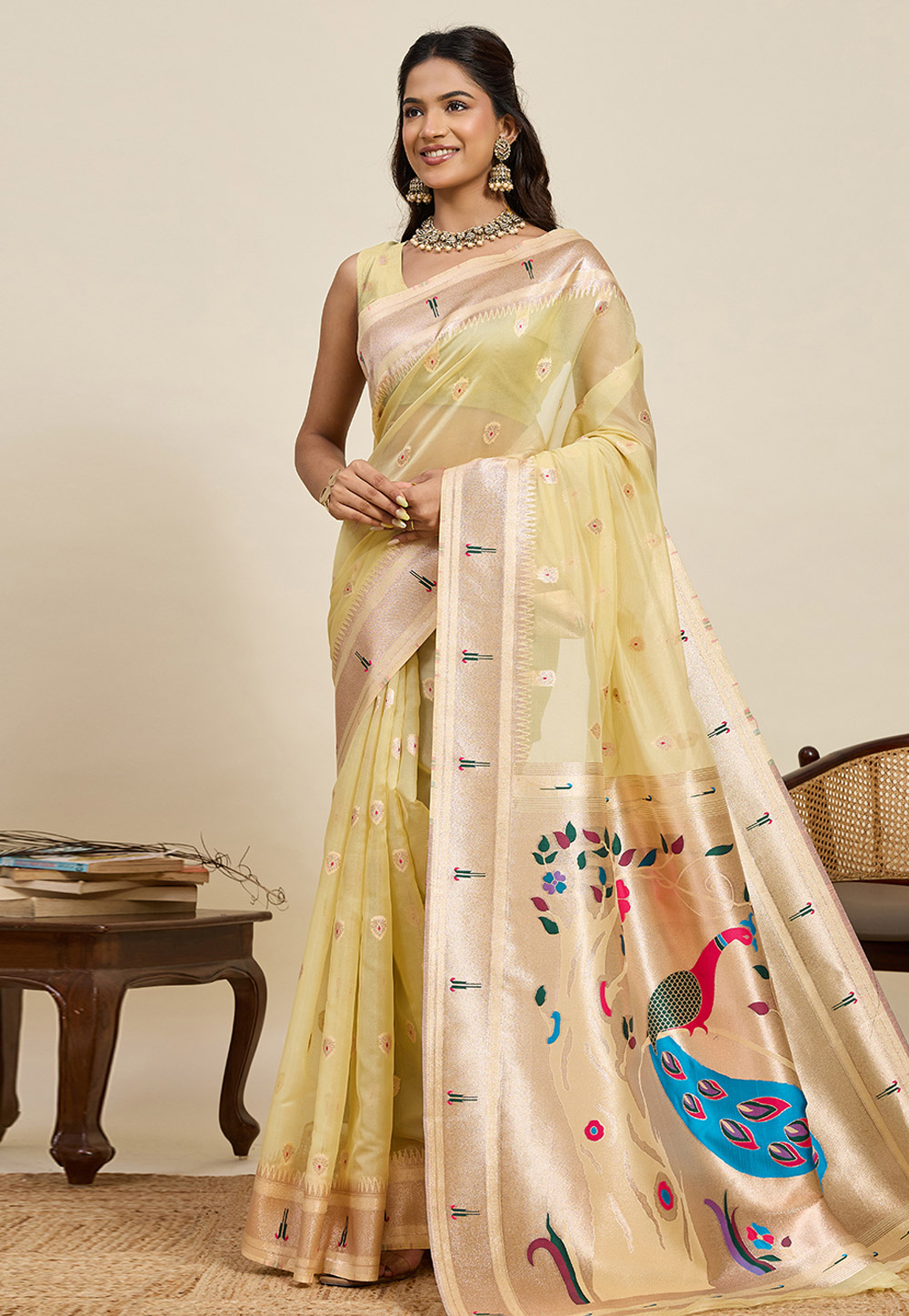 Yellow Cotton Silk Saree With Blouse 320290