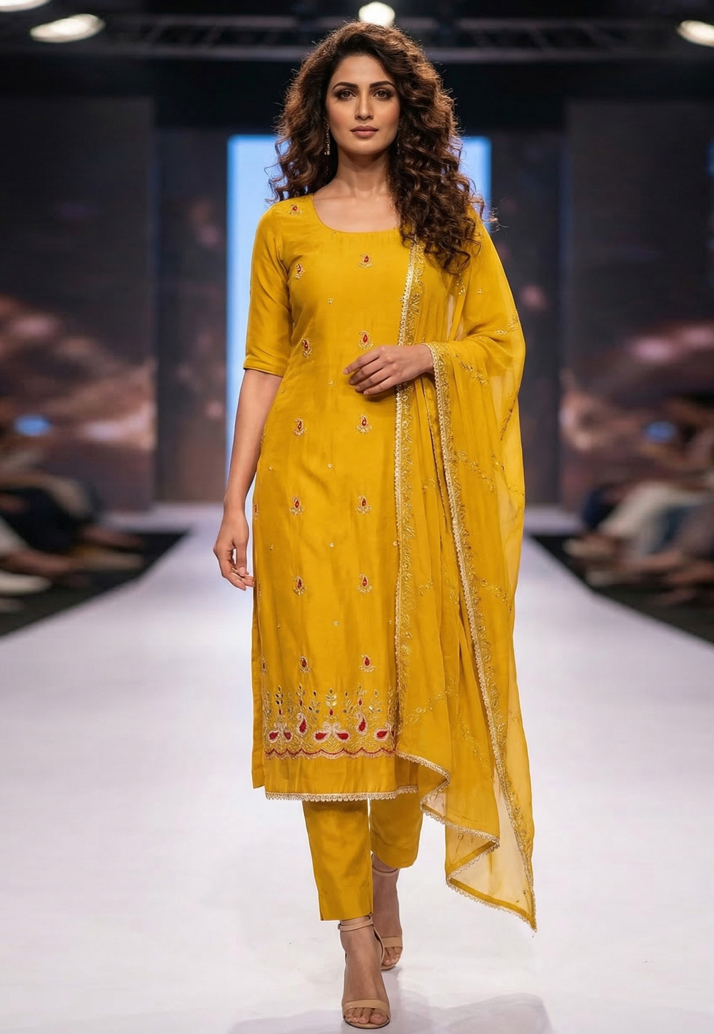 Yellow Cotton Silk Straight Suit 326430