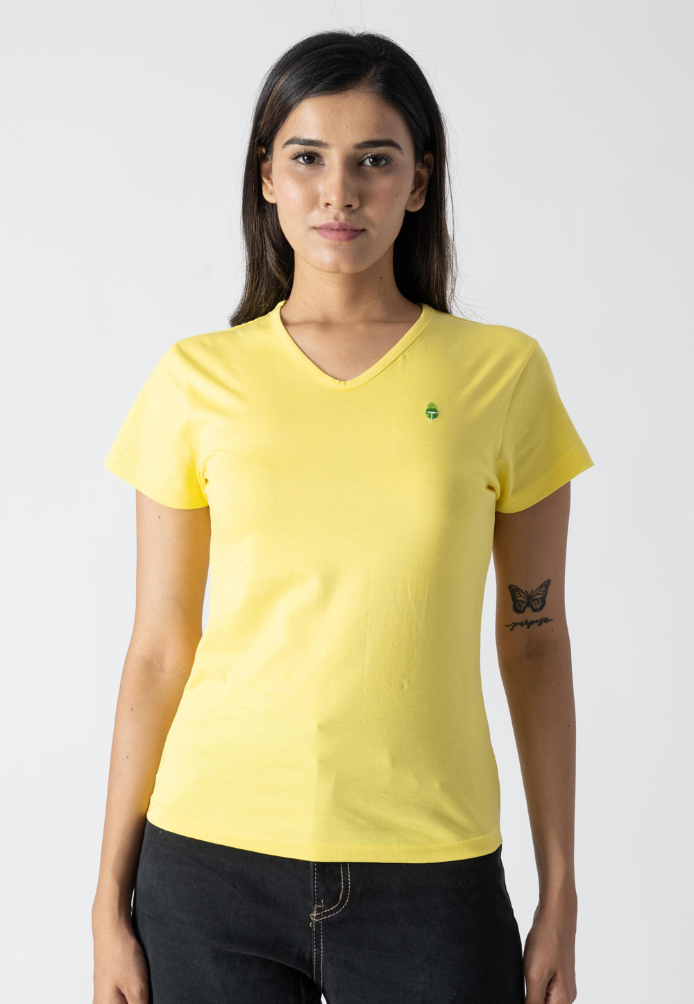 Yellow Cotton V Neck T-Shirt 313291