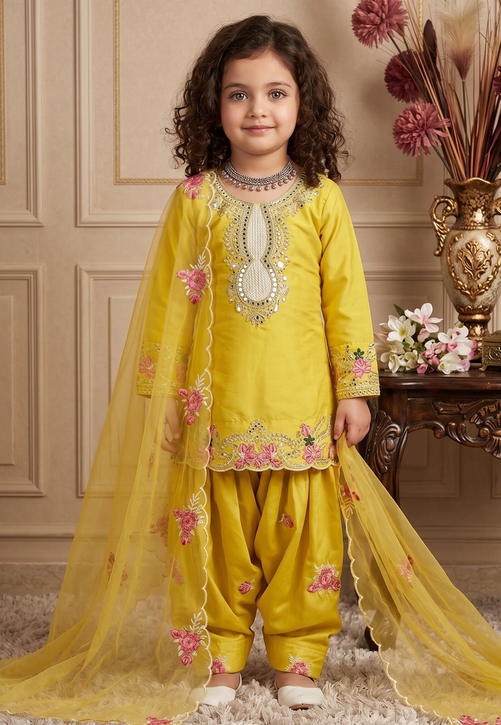 Yellow Crepe Kids Punjabi Suit 329923