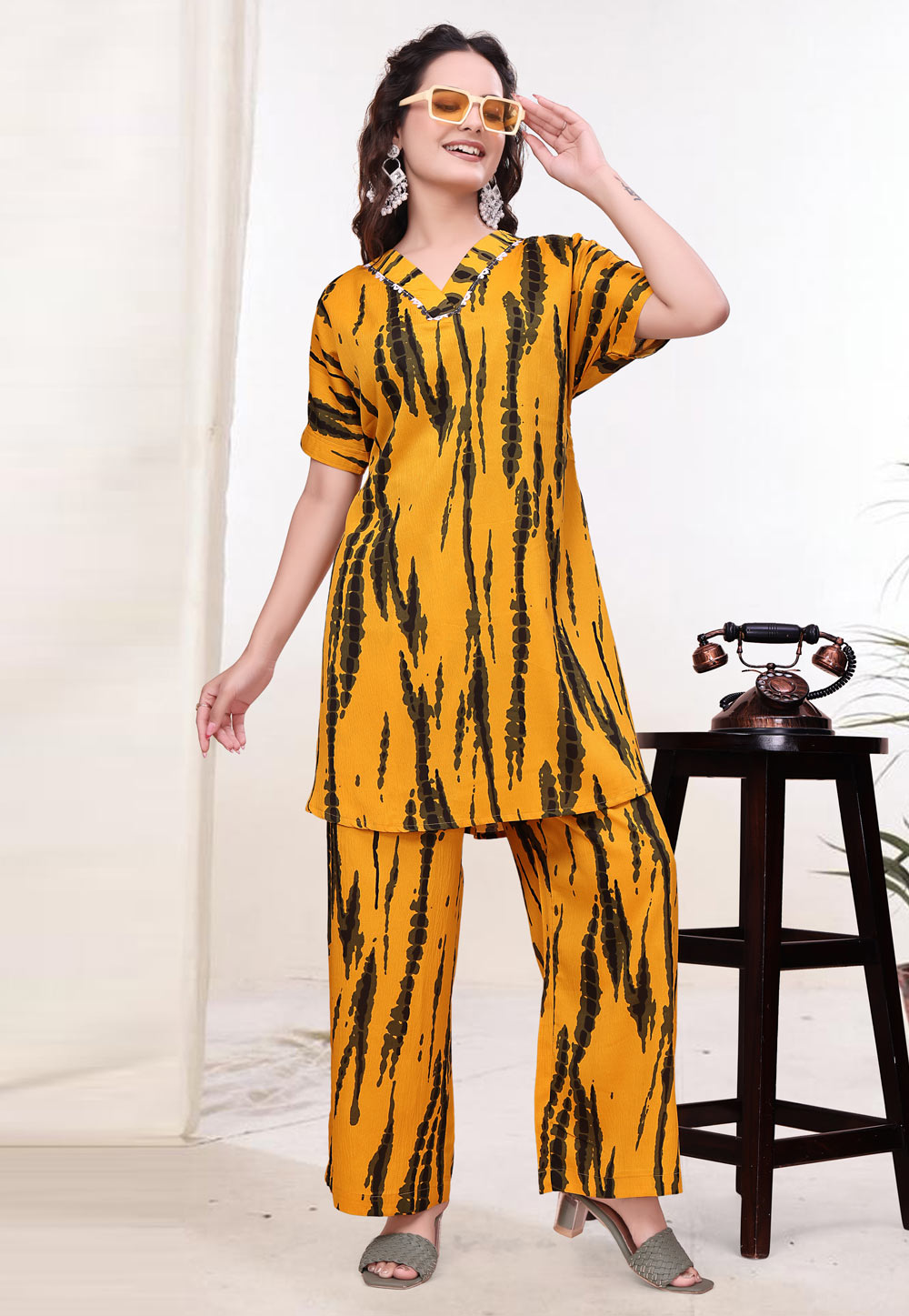 Yellow Crepe Printed Co-Ords Set 321727