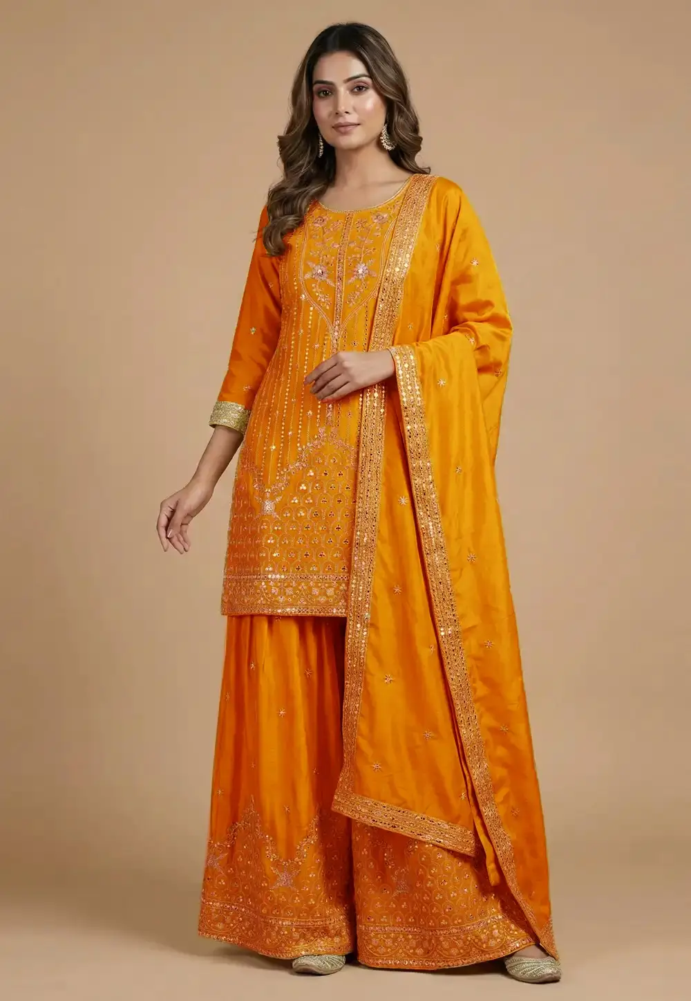 Yellow Crepe Readymade Sharara Suit 323845