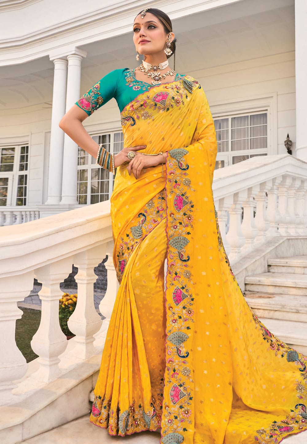 Yellow Crepe Saree With Blouse 306562