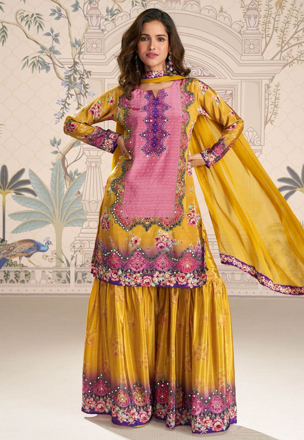 Yellow Crepe Silk Gharara Suit 319358