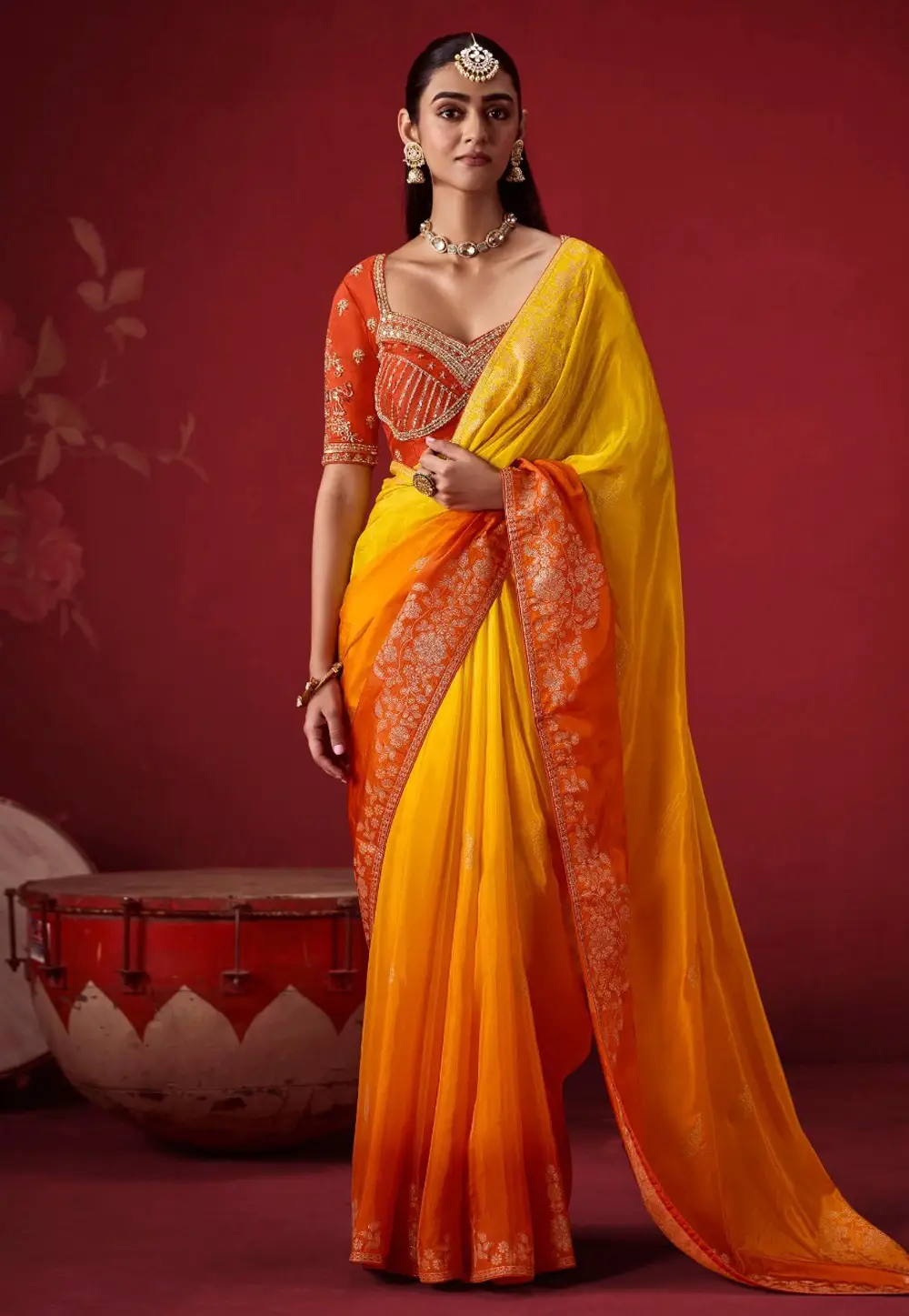 Yellow Crepe Silk Half N Half Saree 336015