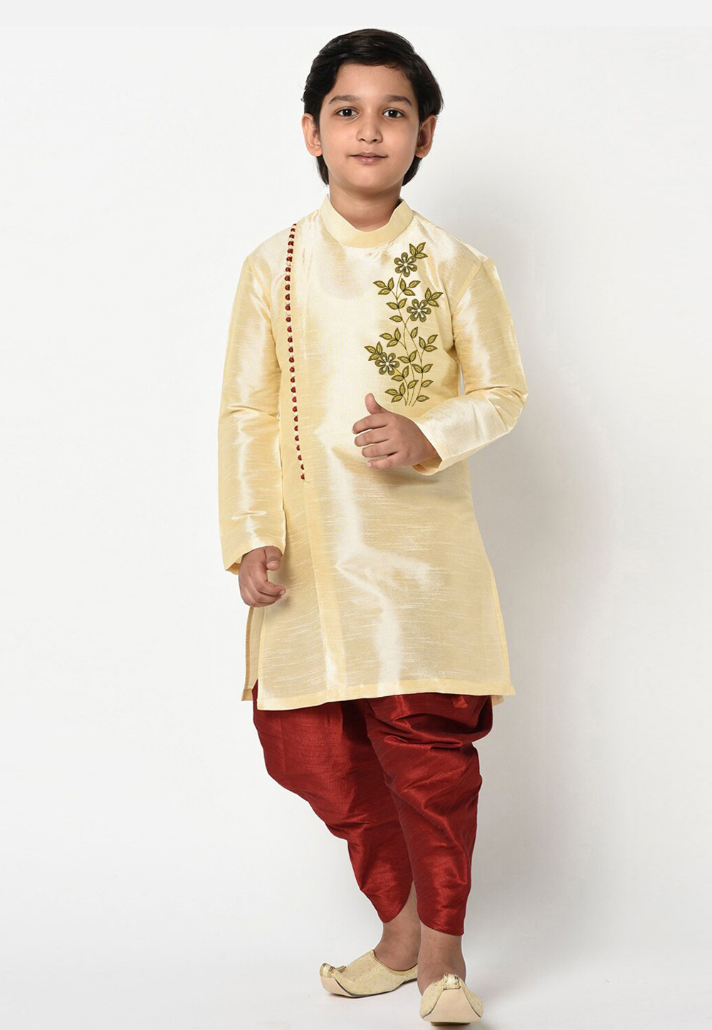 Yellow Dupion Silk Kids Dhoti Kurta 286207
