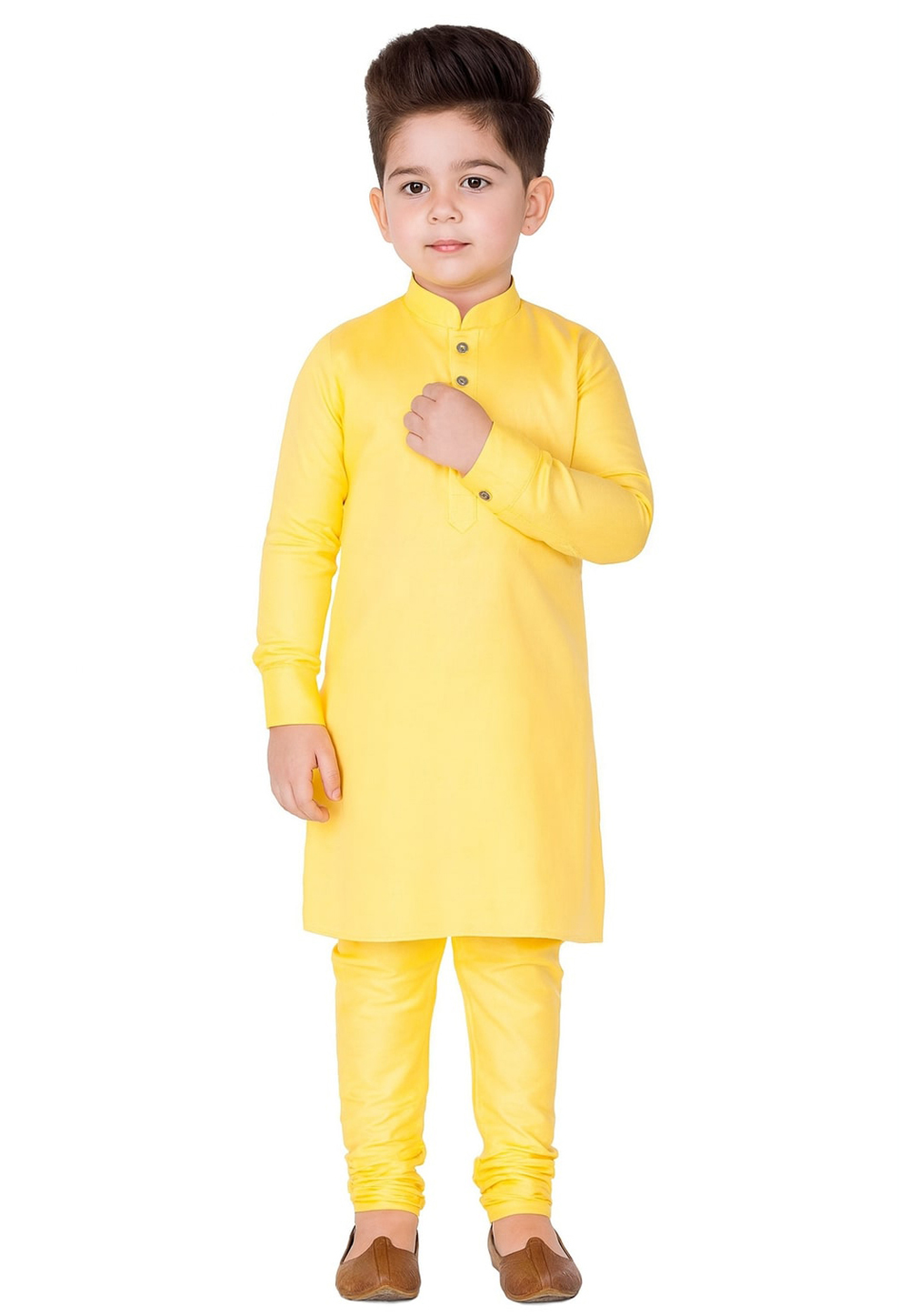 Yellow Dupion Silk Kids Kurta Pajama 321227