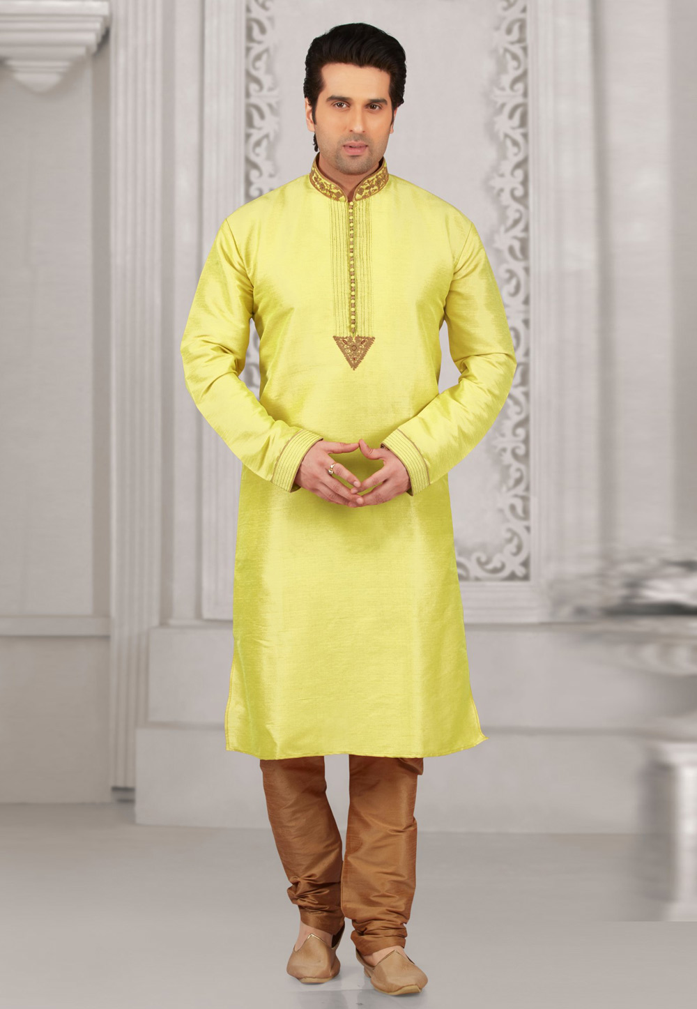 Yellow Dupion Silk Kurta Pajama 309967