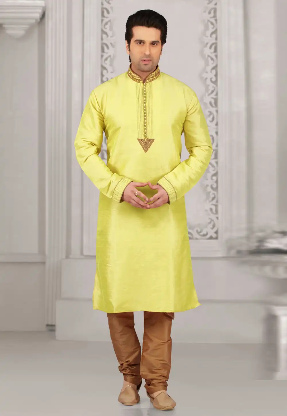 Yellow Dupion Silk Kurta Pajama 309967