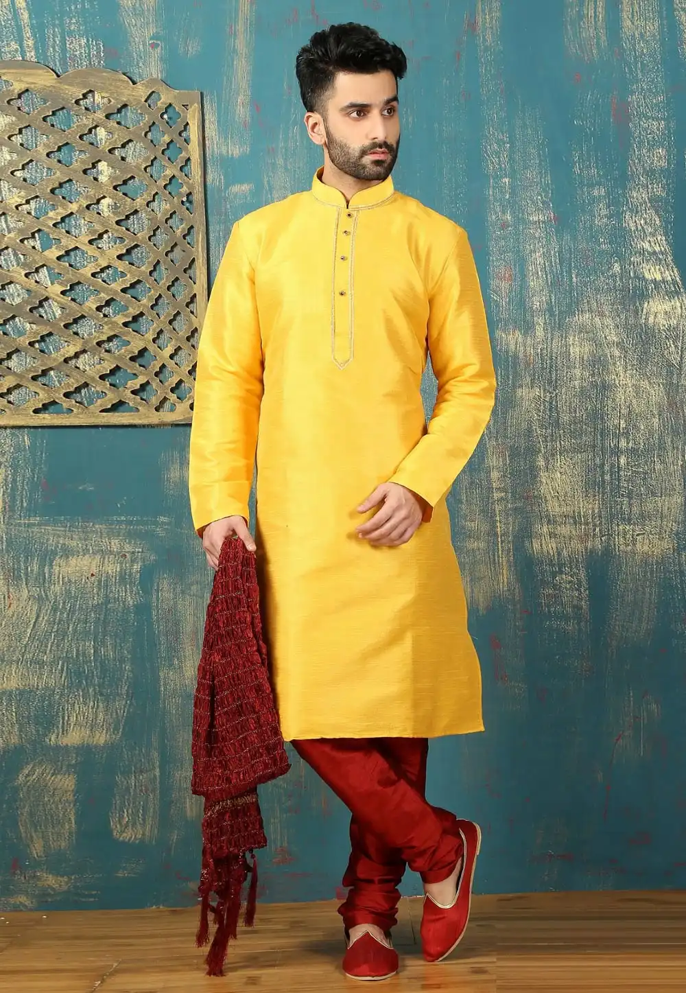 Yellow Dupion Silk Kurta Pajama 310789