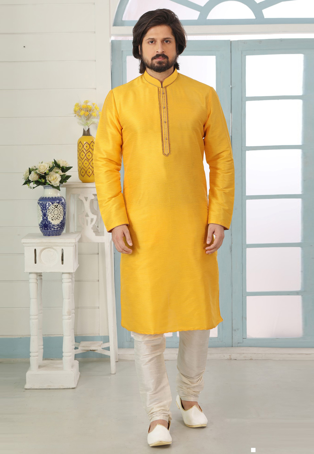 Yellow Dupion Silk Kurta Pajama 311307