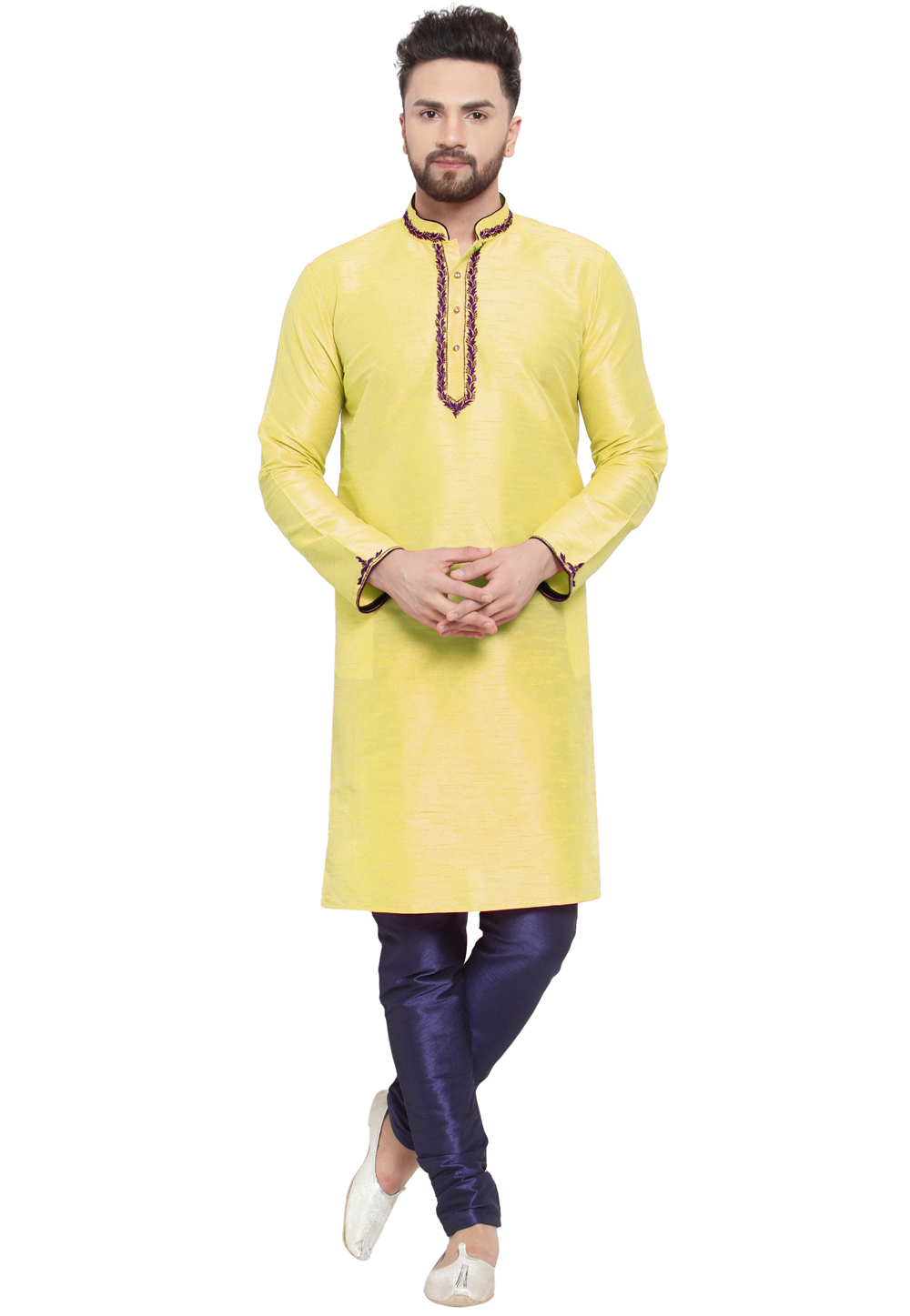 Yellow Dupion Silk Kurta Pajama 284930