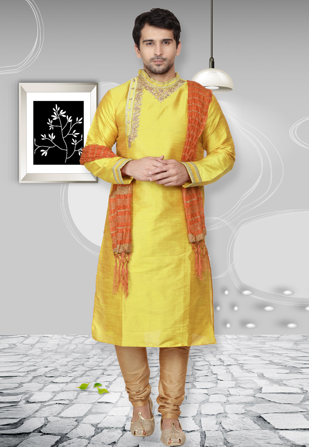 Yellow Dupion Silk Kurta Pajama 279429