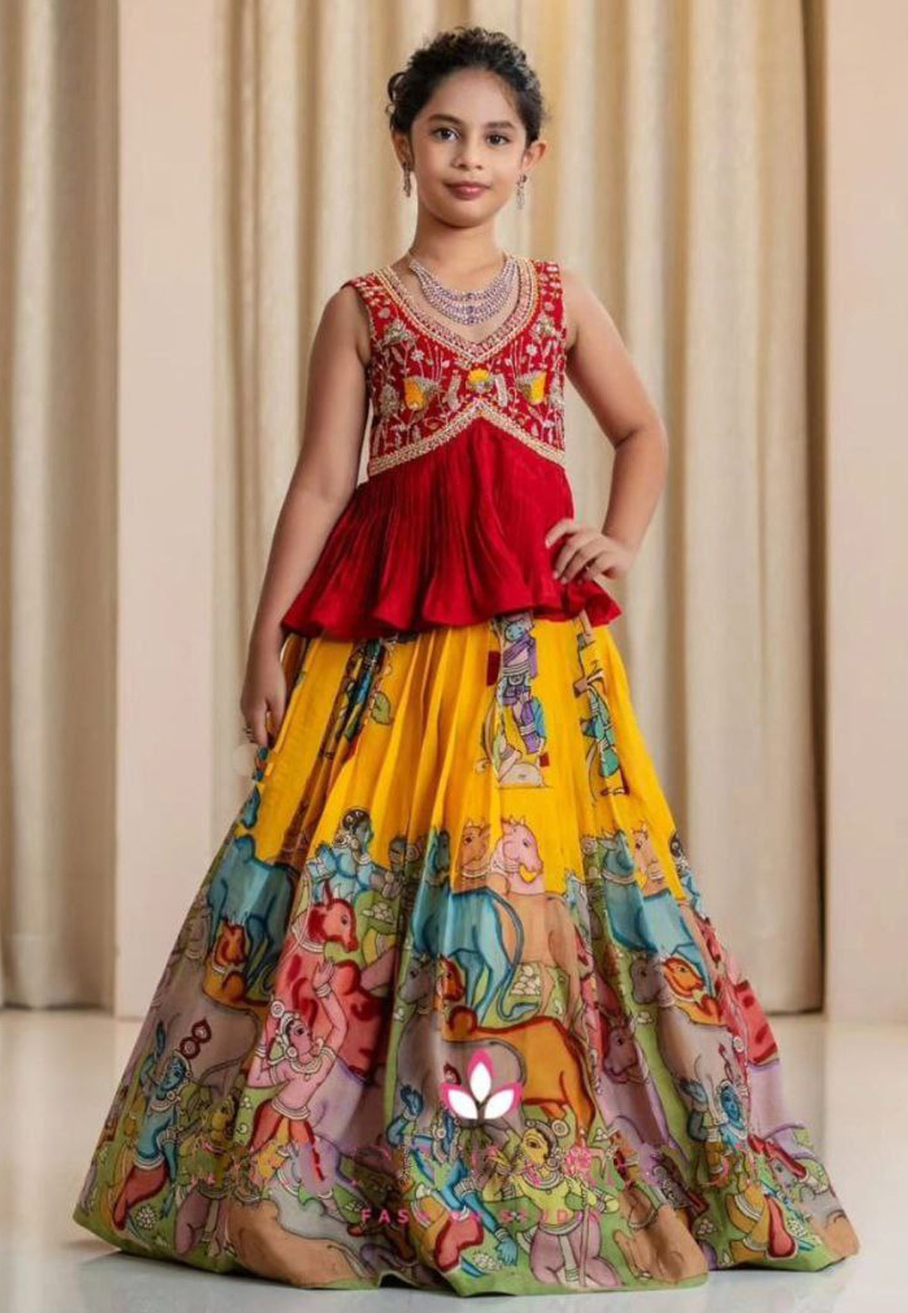Yellow Faux Georgette Kids Lehenga Choli 319945