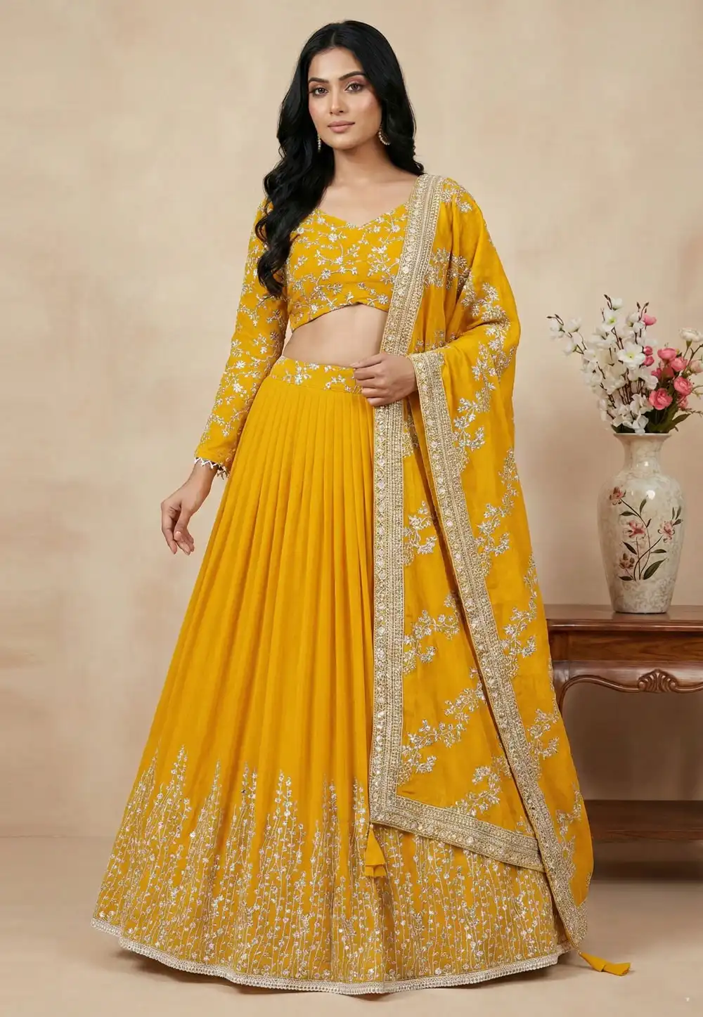 Yellow Faux Georgette Lehenga Choli 324166