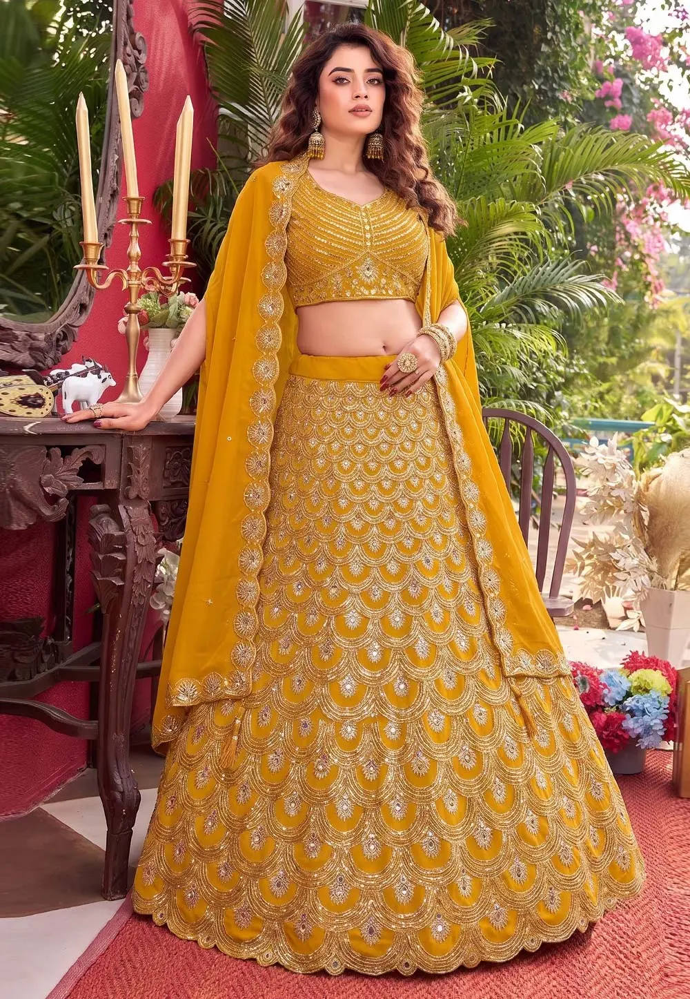 Yellow Faux Georgette Lehenga Choli 331893