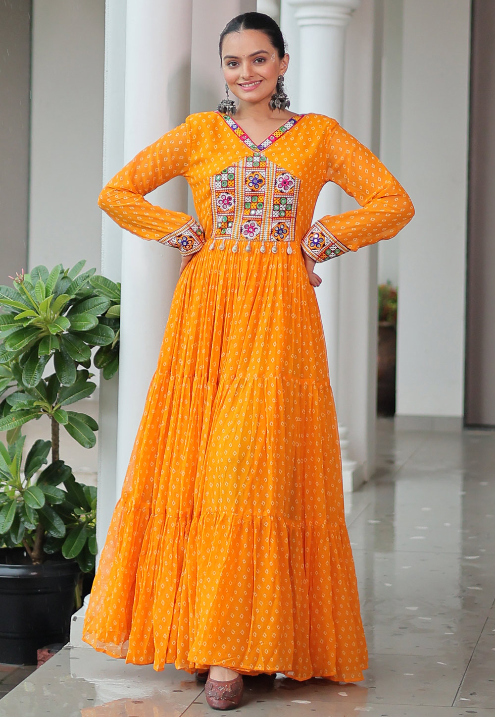 Yellow Faux Georgette Navratri Wear Gown 312913