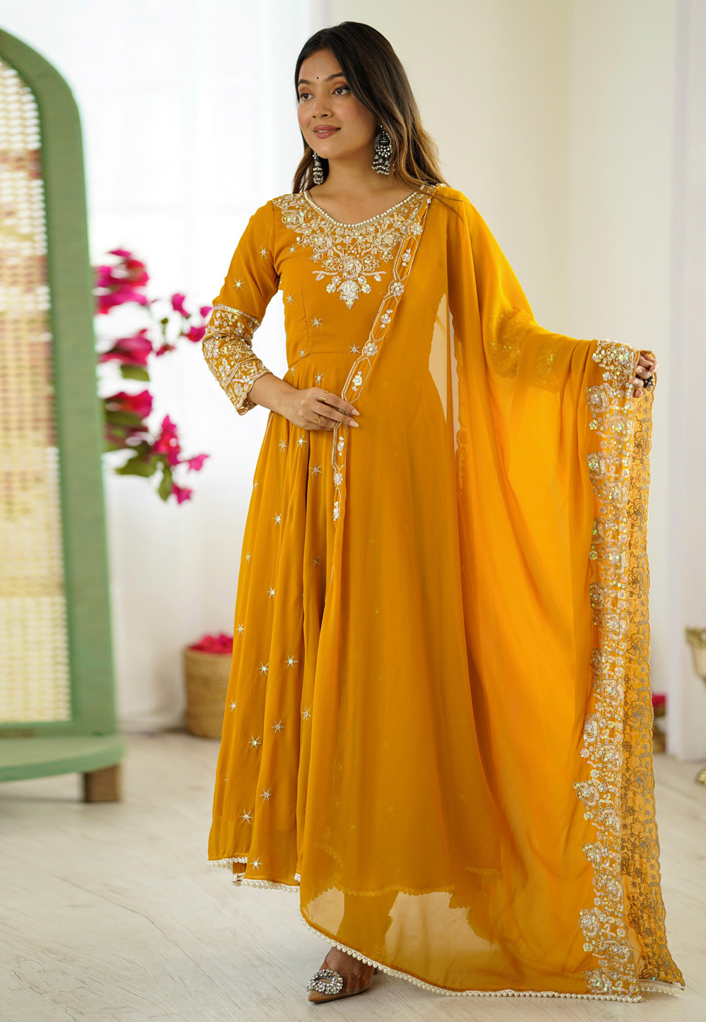 Yellow Faux Georgette Readymade Anarkali Suit 320245