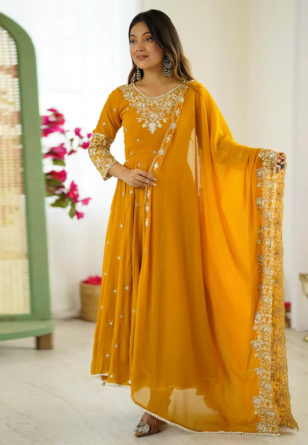 Yellow Faux Georgette Readymade Anarkali Suit 320245