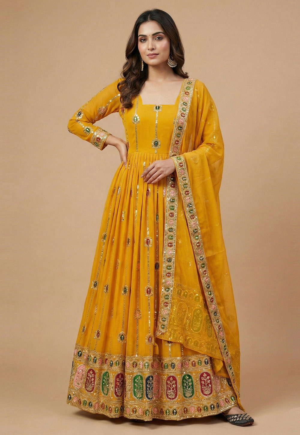 Yellow Faux Georgette Readymade Anarkali Suit 323303