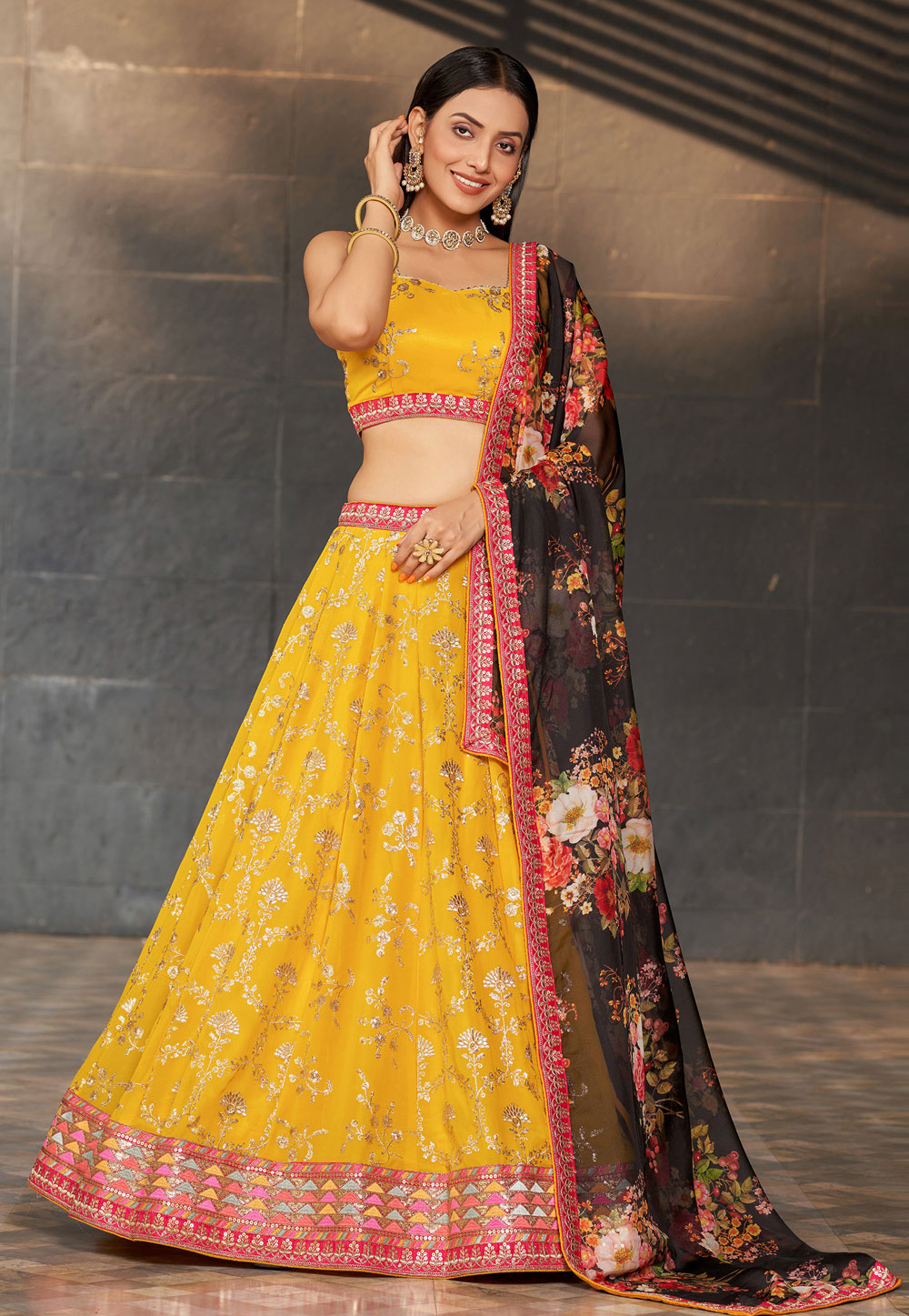 Yellow Georgette A Line Lehenga Choli 282058