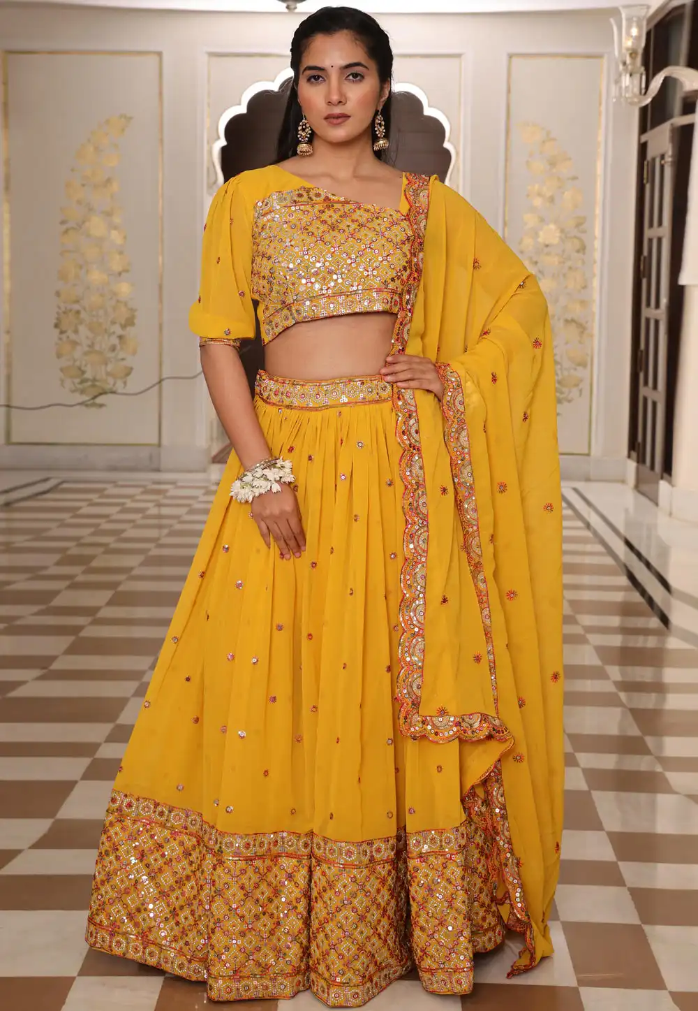 Yellow Georgette Circular Lehenga Choli 318845