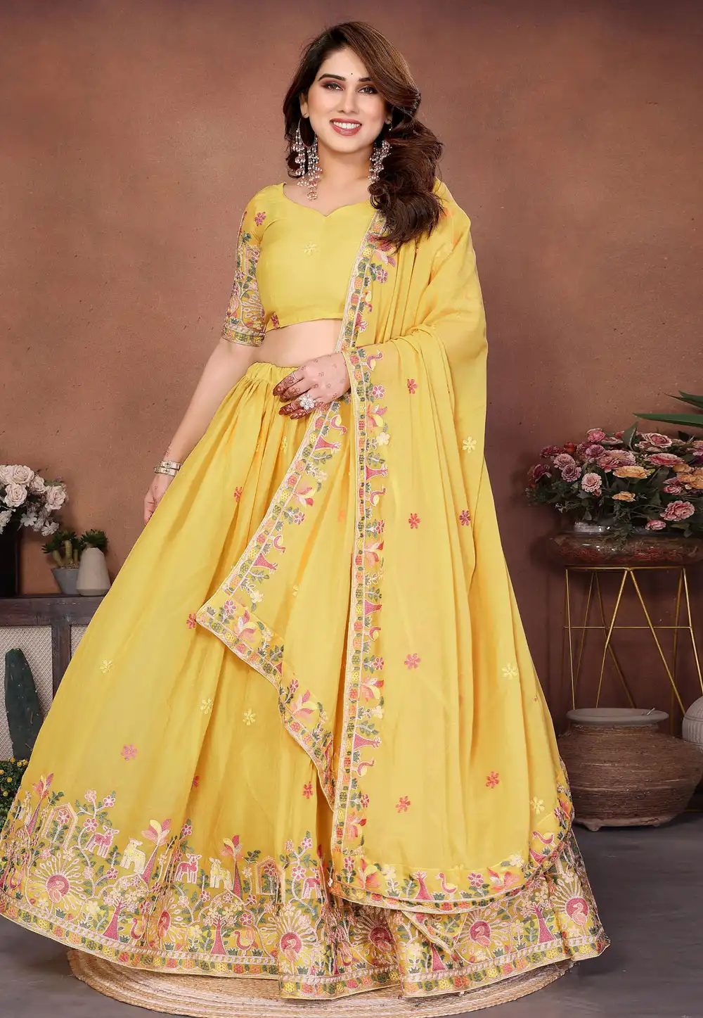 Yellow Georgette Circular Lehenga Choli 322619