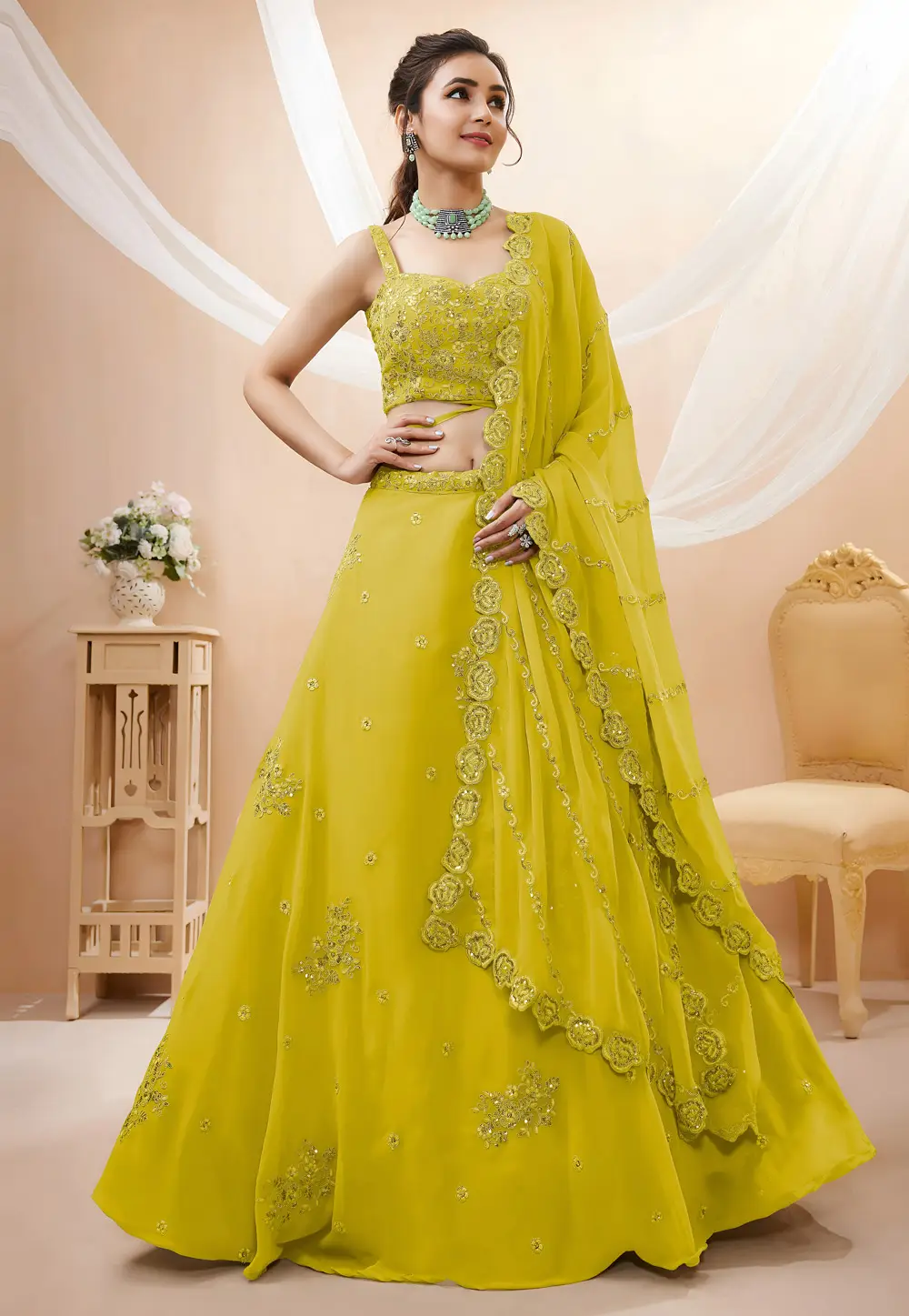 Yellow Georgette Circular Lehenga Choli 335496