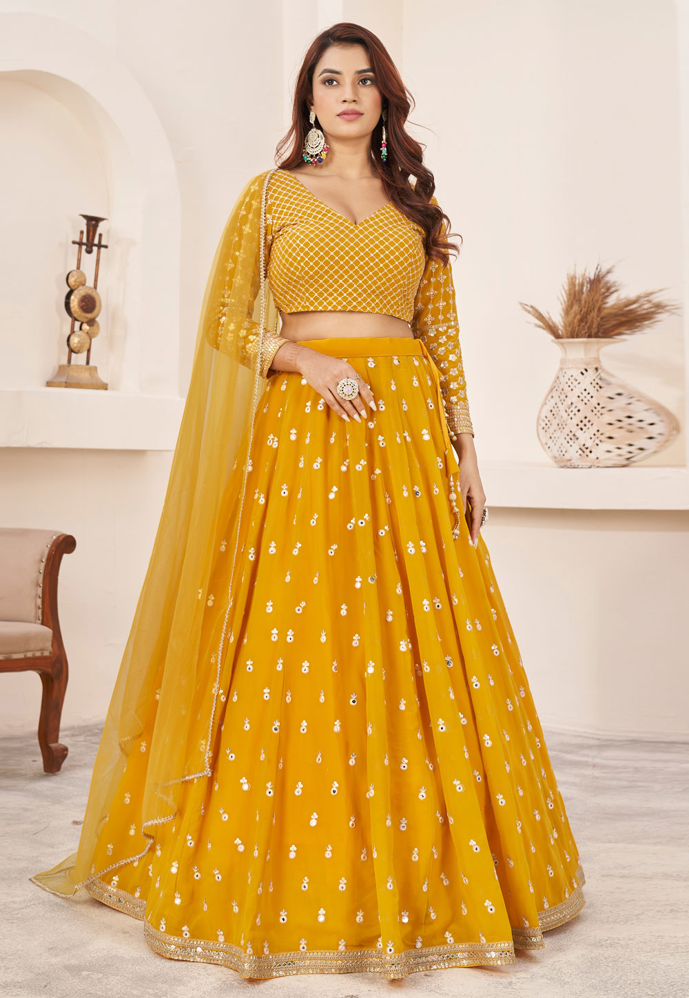 Yellow Georgette Circular Lehenga Choli 284852