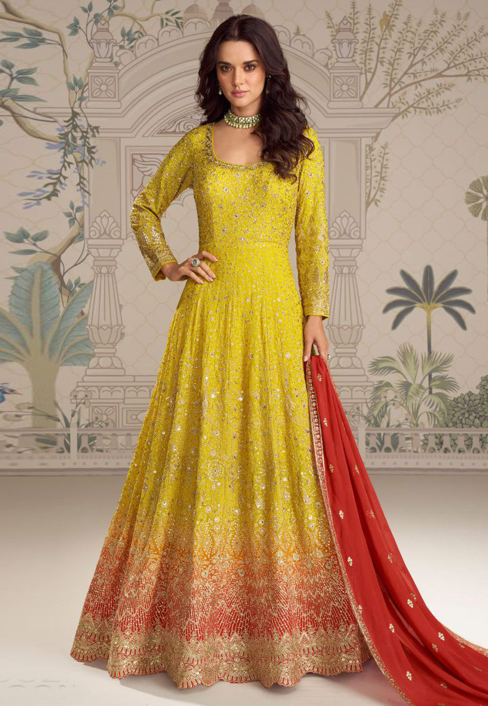 Yellow Georgette Embroidered Anarkali Suit 322605