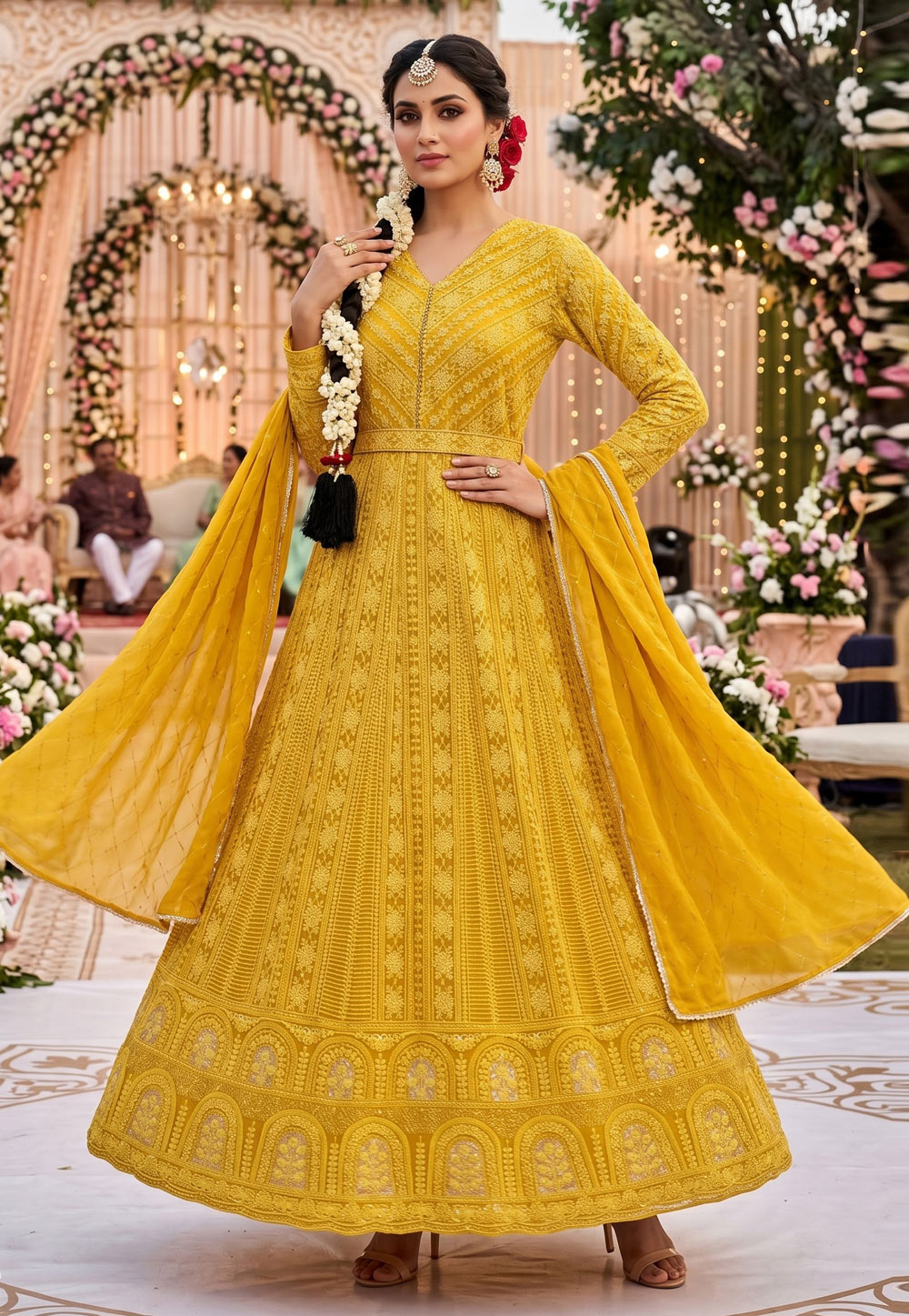 Yellow Georgette Embroidered Anarkali Suit 328388