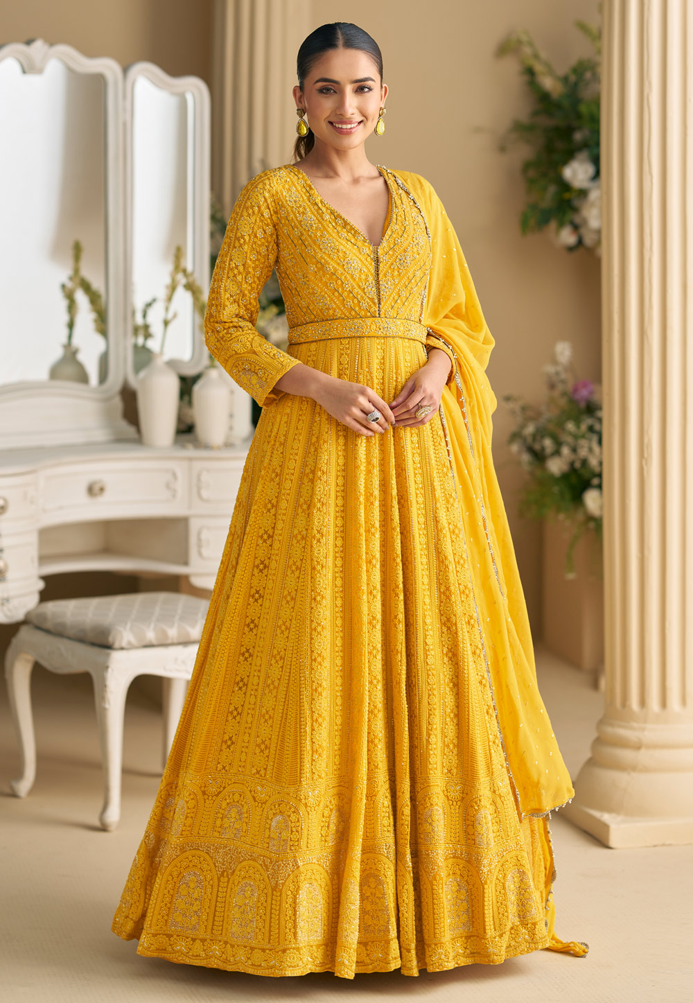 Yellow Georgette Embroidered Anarkali Suit 322818