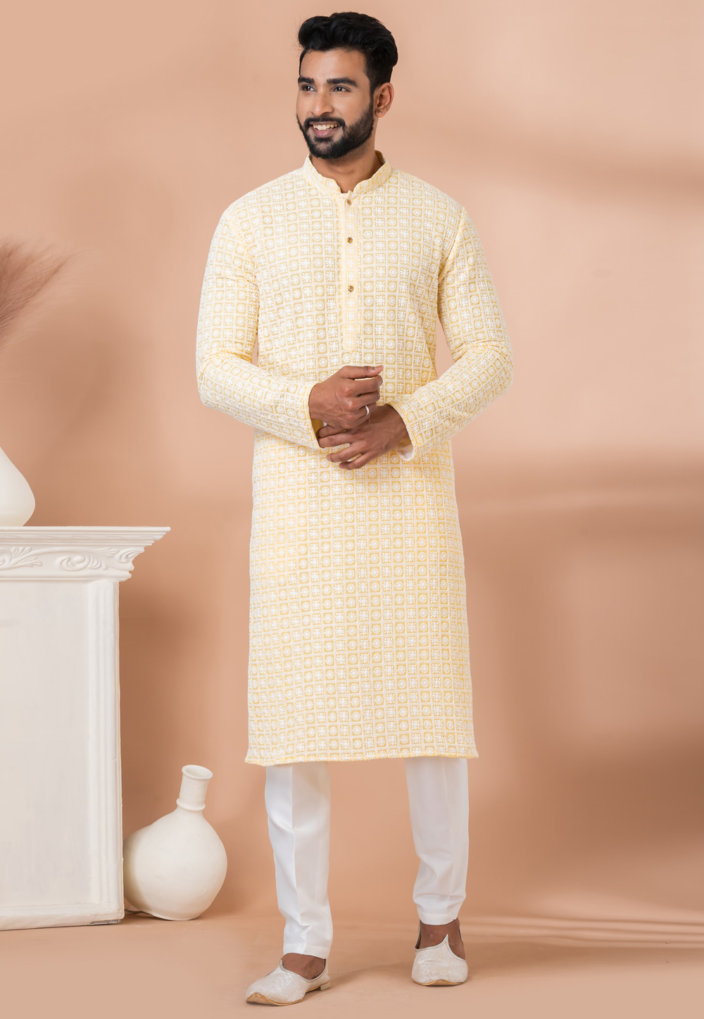 Yellow Georgette Kurta Pajama 283385