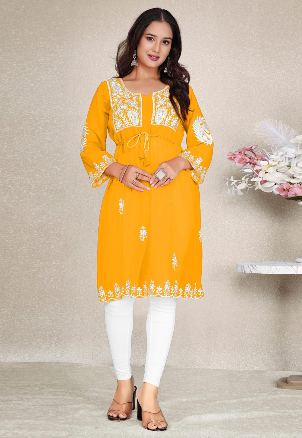 Yellow Georgette Kurti 324237