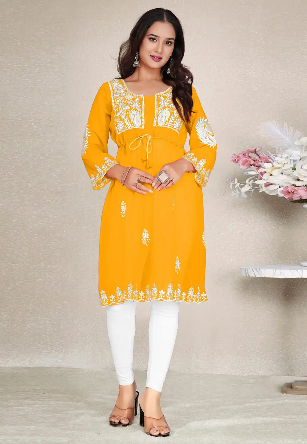 Yellow Georgette Kurti 324237