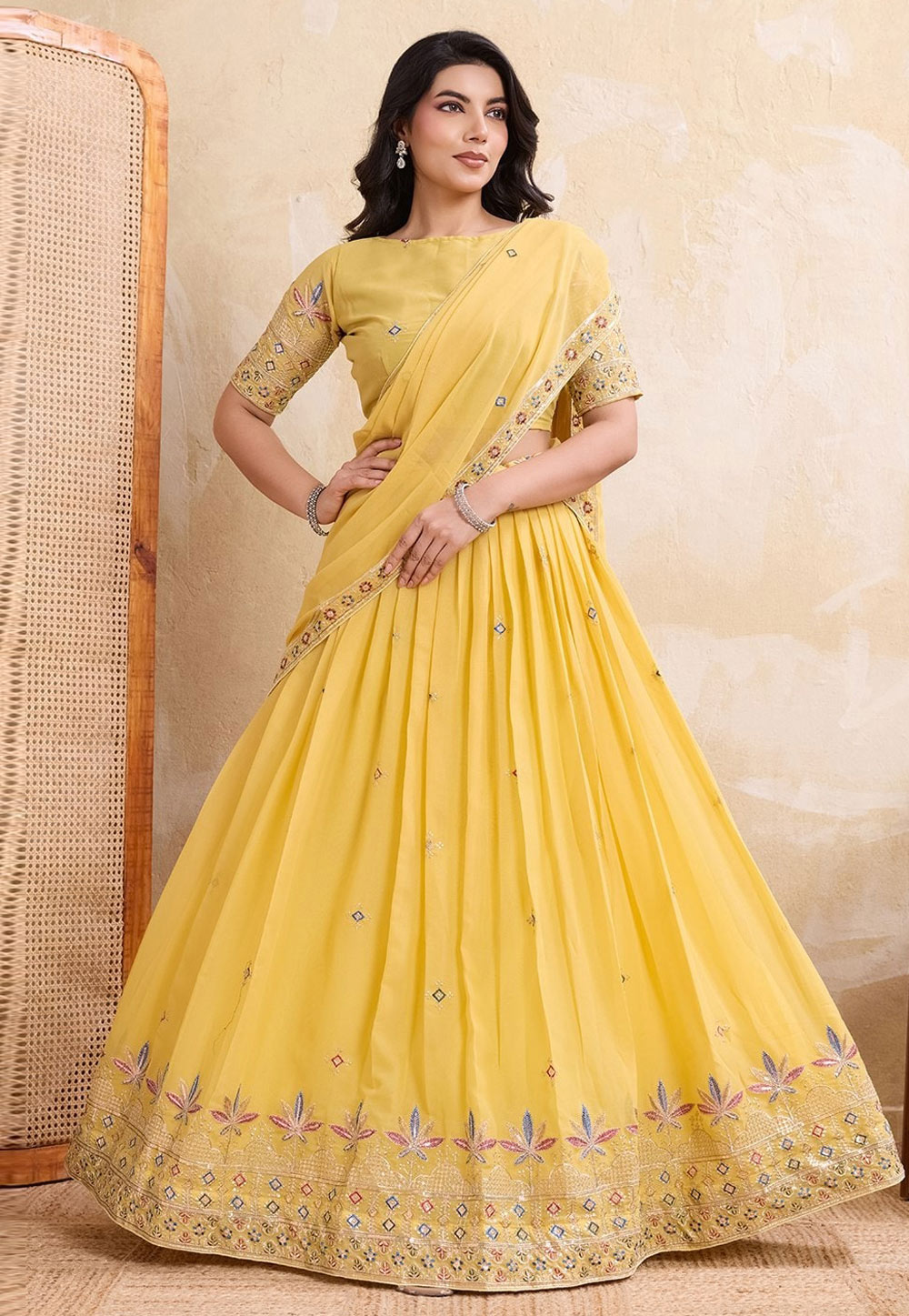 Yellow Georgette Lehenga Choli 322442