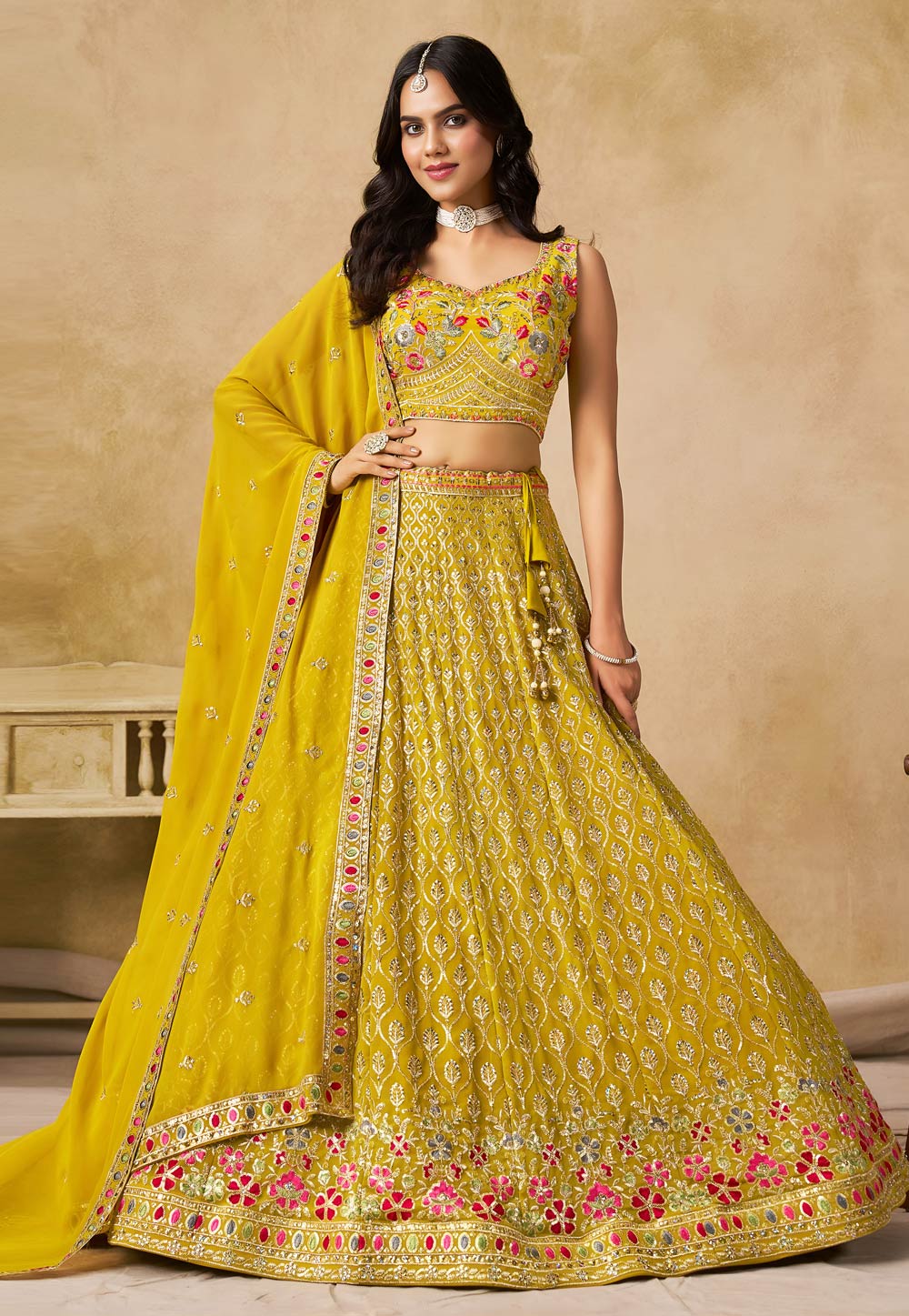 Yellow Georgette Lehenga Choli 320379