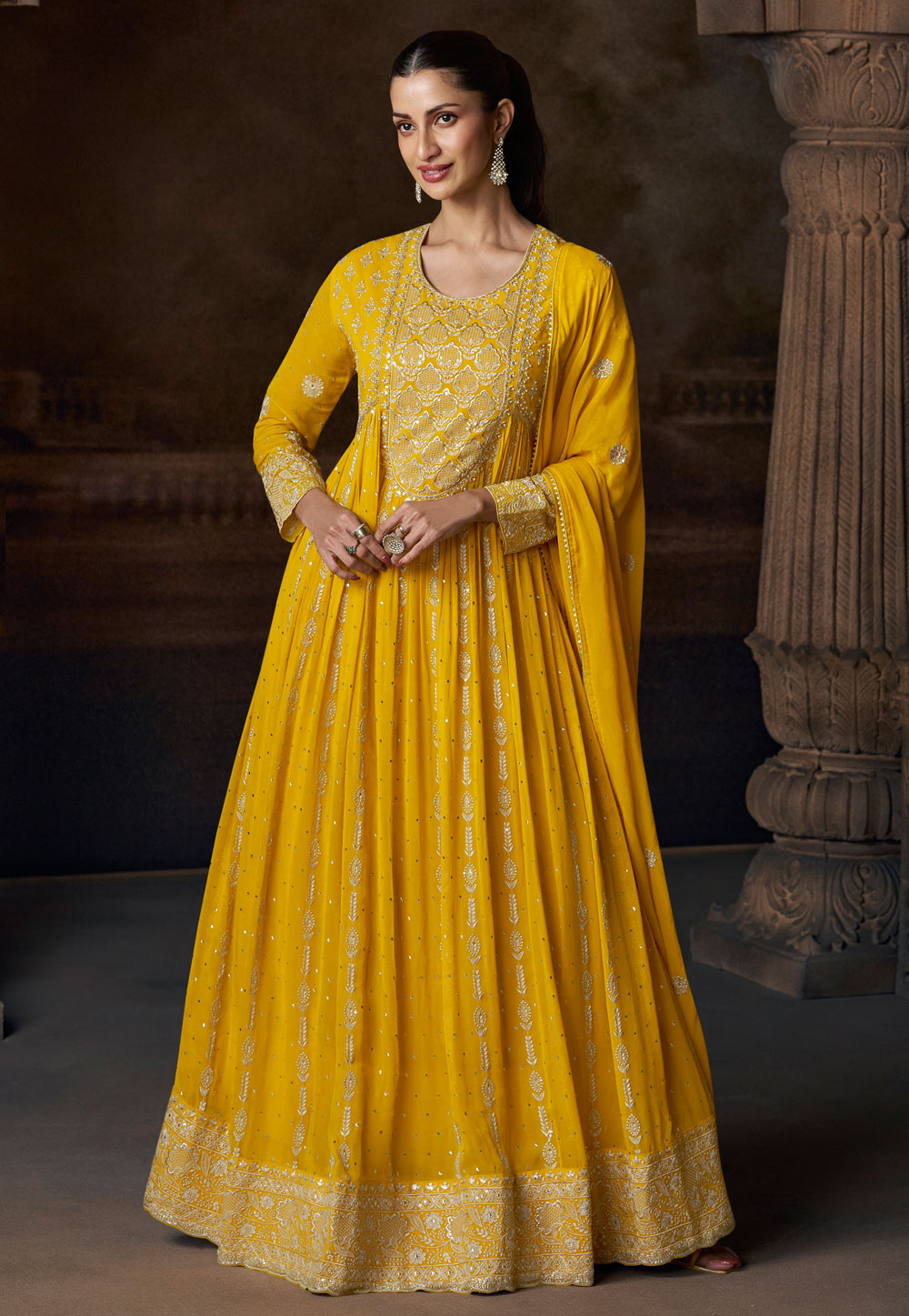 Yellow Georgette Long Anarkali Suit 322999